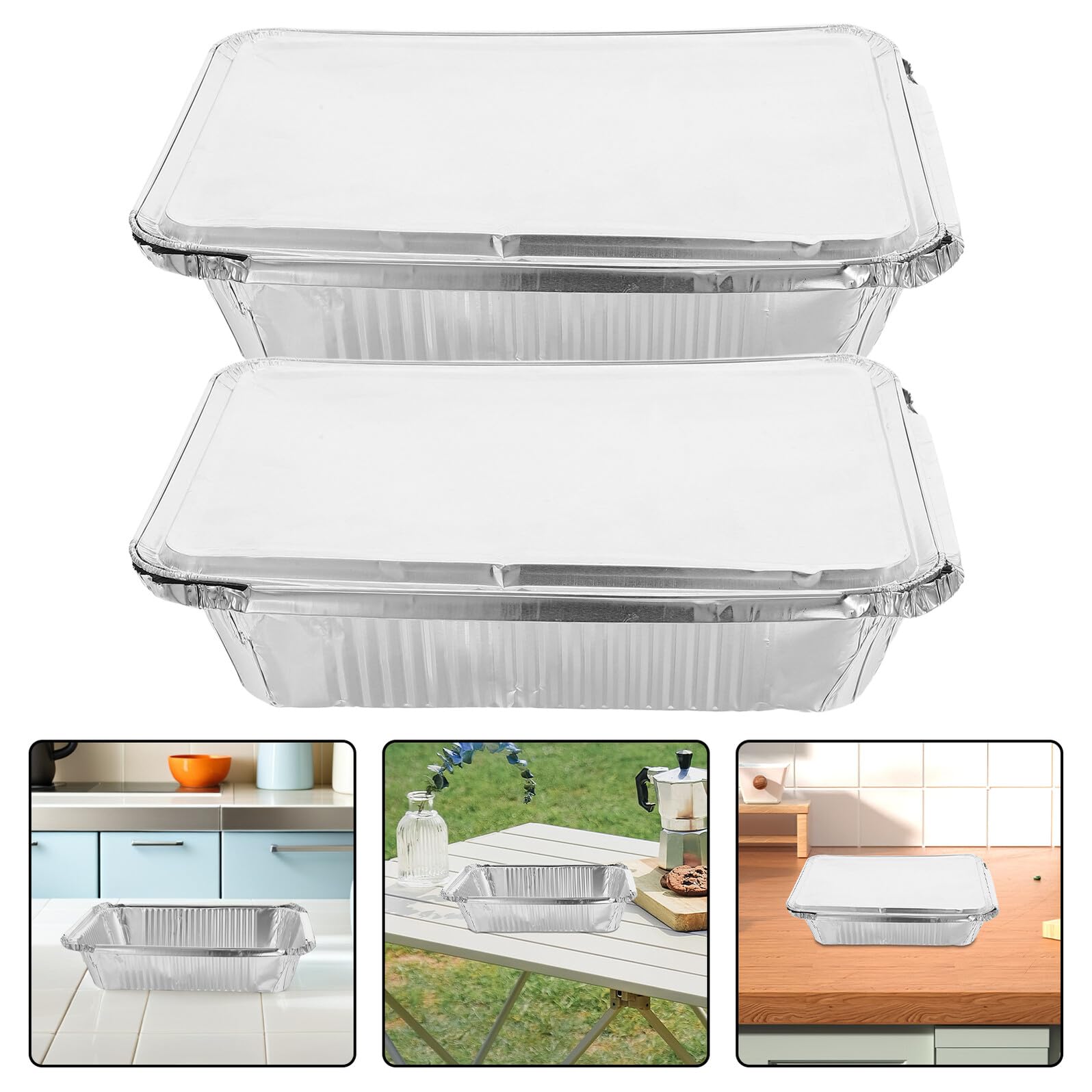 GARVALON Teglie in Alluminio con Coperchio 25 Pezzi 1000Ml da Asporto Resistenti per Catering e Barbecue Vassoi Rettangolari per Cottura e Conservazione
