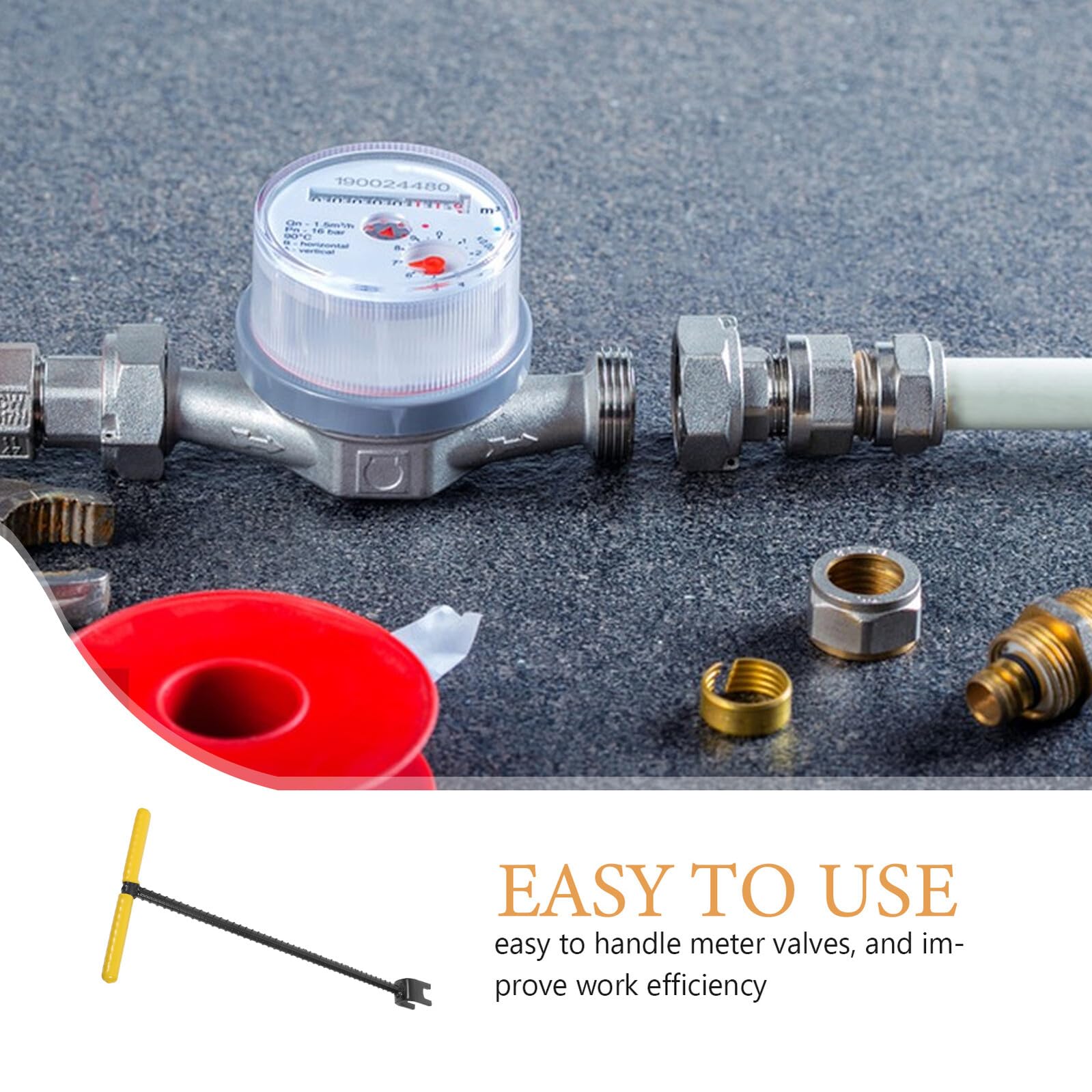 Mipcase Llave para Medidor de Agua 17 Pulgadas con Mango T Acero Inoxidable Resistente al Desgaste Herramienta Multifunción para Válvulas de Agua y Gas Uso Doméstico y Plomería