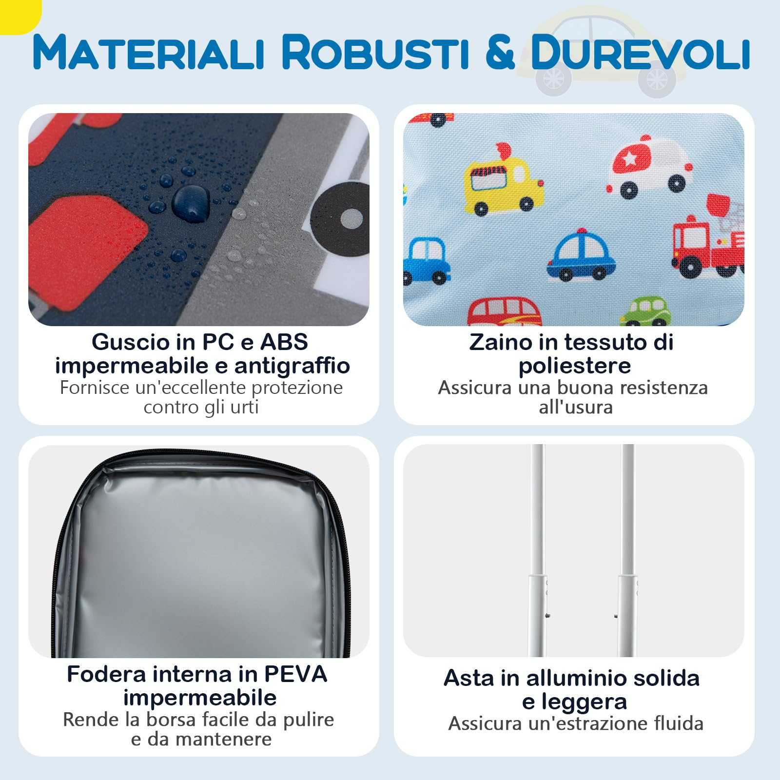 GYMAX Set Valigie per Bambini da 5 Pezzi con Trolley 38 cm, Zaino 33 cm, Cuscino per il Collo, Borsa per il Pranzo Isolata, Etichetta per Bagagli, per Viaggio Scuola (Auto)