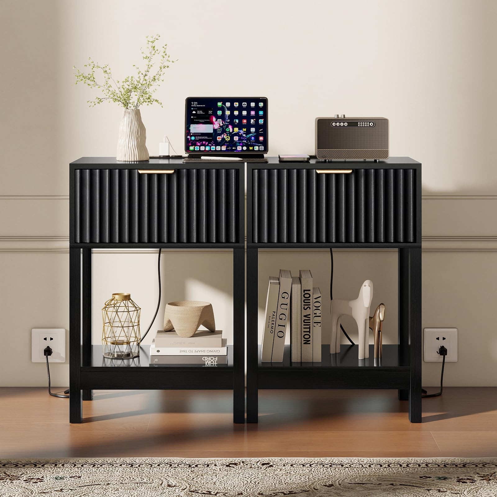 Amazon.com: Nasonet Night Stand Set 2, Fluted Nightstand with