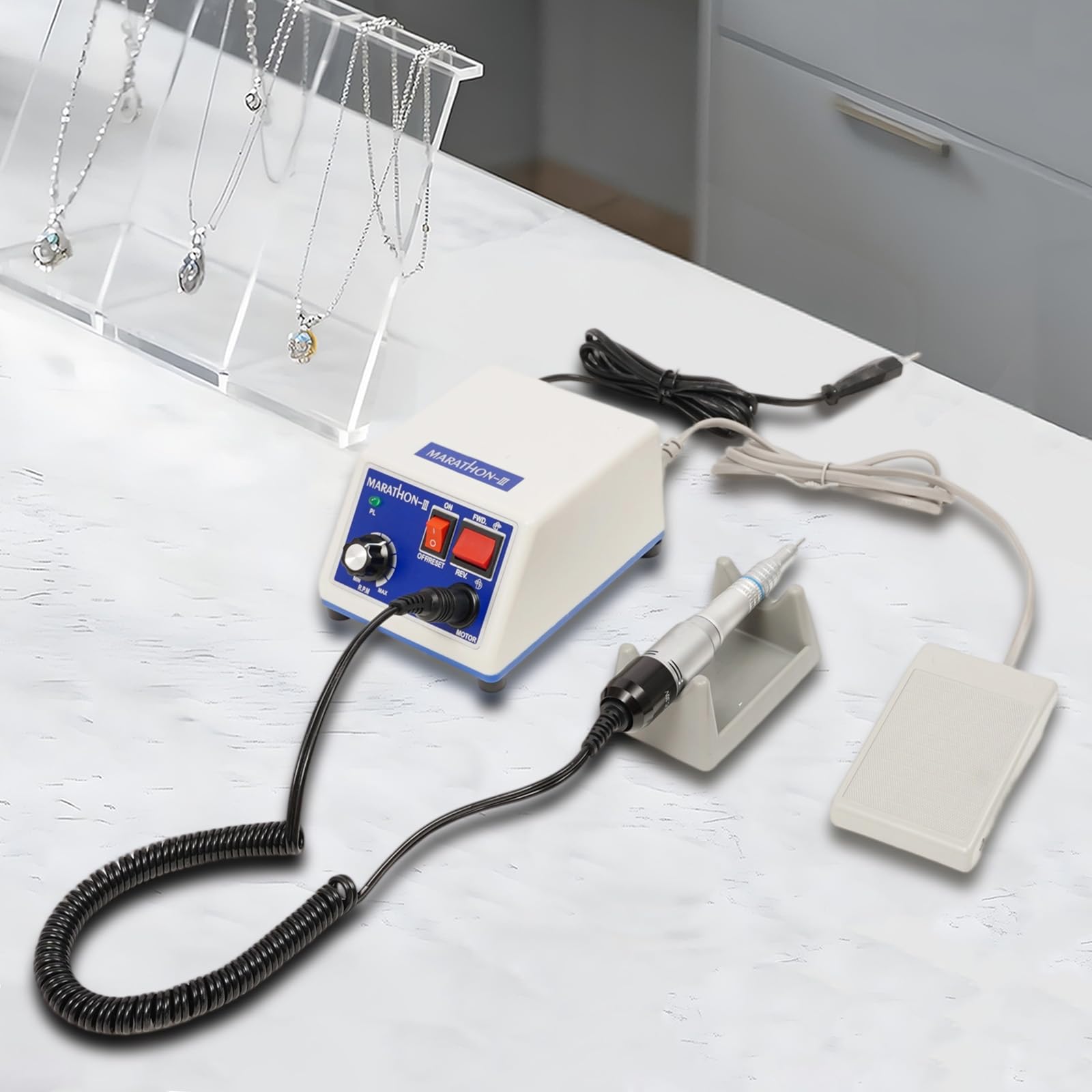 Laboratorio Micromotore Elettrico 0-35000 Giri/min Rettifica Regolabile Lucidatura Portatile con Lucidatrice +2 Teste +10 Fresas Carburo