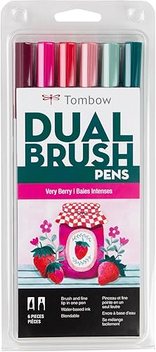 Tombow 56237 Marcadores artísticos de doble pincel, color mora, paquete de 6