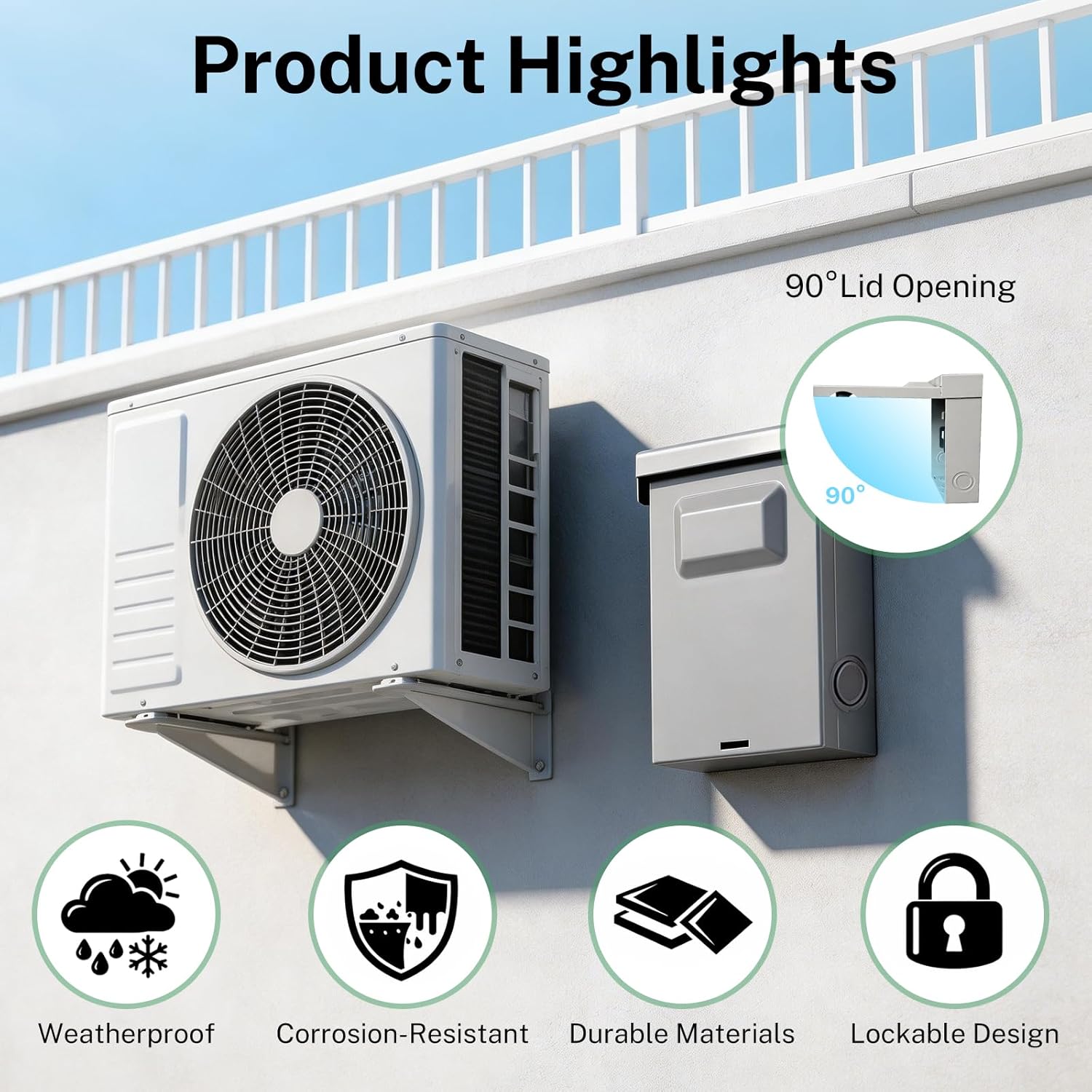 240V 60A Fused Outdoor AC Disconnect Switch Box, Pull-Out Design, 2-Pole 1-Phase 3-Wire, Type 3R Metal Weatherproof Enclosure, Lockable for AC, Heat Pumps & Outdoor Equipment