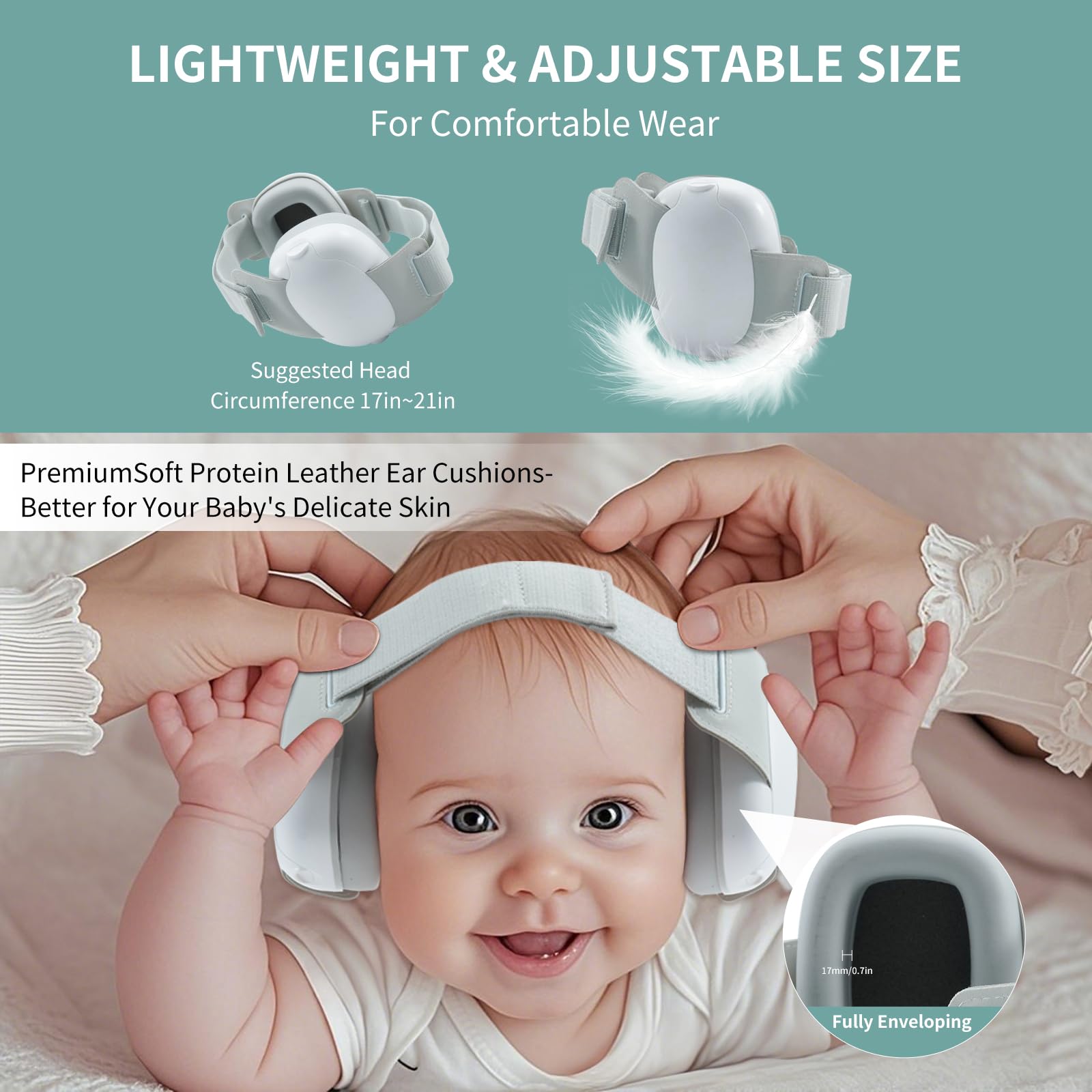 auvstar Versione Aggiornata Cuffie Neonato Antirumore,Protettori Acustici per Neonati,Cuffie Antirumore Bambini,Regolabile Cuffie Antirumore Bambini con Fascia Elastica,Bianco