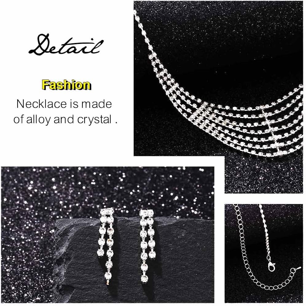TWINKLEDE Rhinestone Necklace Jewelry Set Silver Wedding Bridal Necklace and Earrings for Women - Image 3
