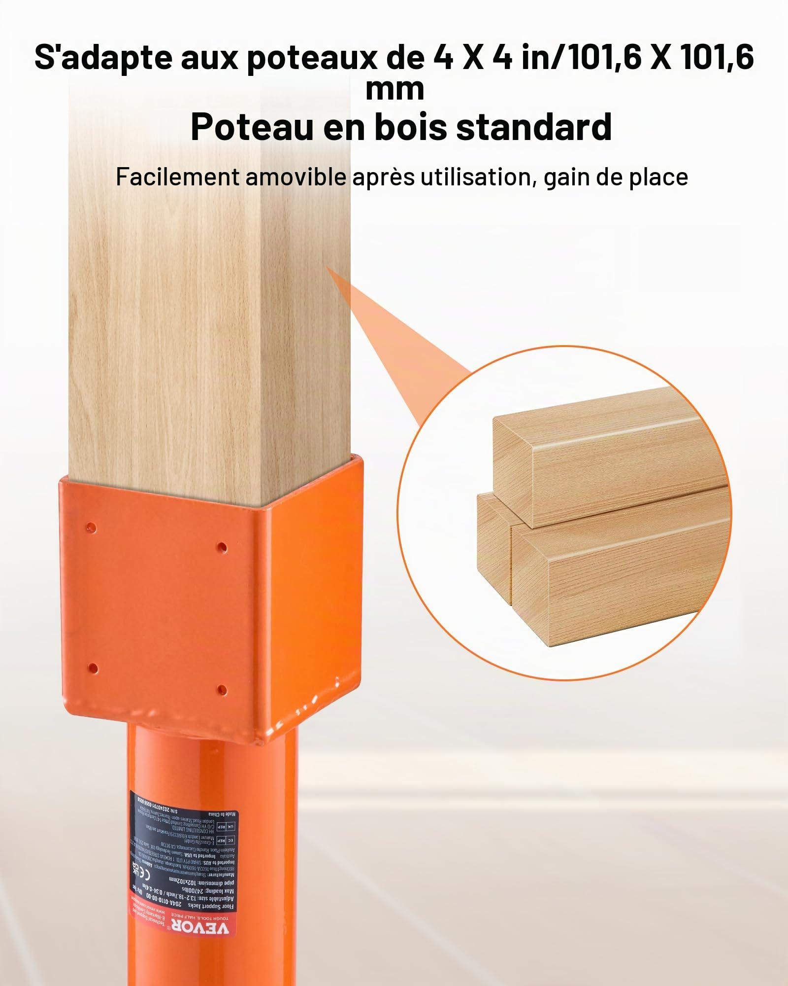 VEVOR Cric à Vis pour Poteau 101,6x101,6 mm, Support de Levage à Poutre Réglable, Plage Hauteur 33,53-47,5 cm, Capacité de Charge 11203,73 kg, Vérin Poteau pour Nivellement Temporaire Plancher Maison