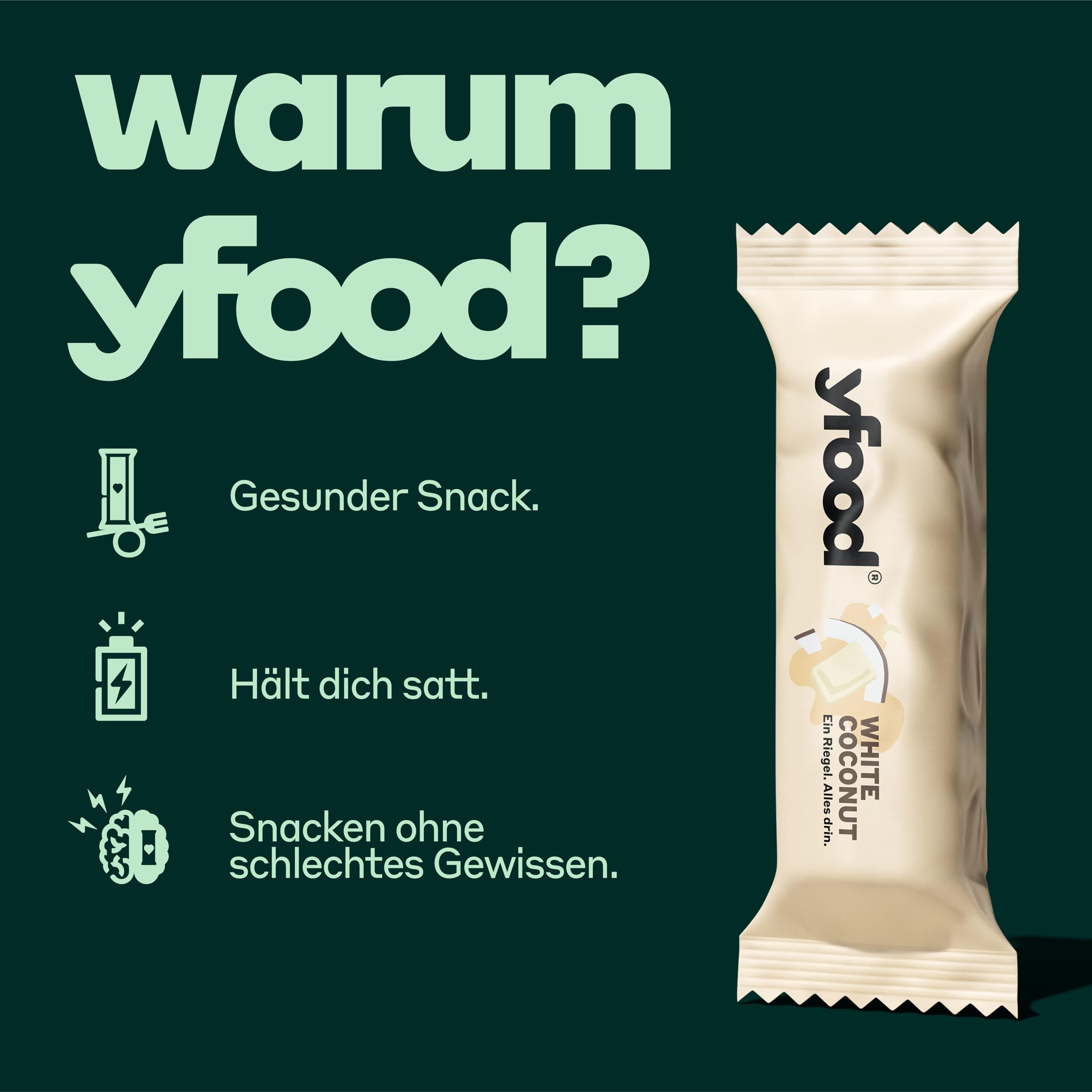 yfood Riegel White Coconut, Leckerer Proteinriegel für unterwegs, THIS IS FOOD, 14g Protein, 25 Vitamine und Mineralstoffe, 12 x 60g, Geschmack Kokosnuss und Weiße Schokolade