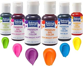 Bakery Crafts Premium Gel Neon Food Coloring 6 Bottle Assortment, 3.6 Fl...