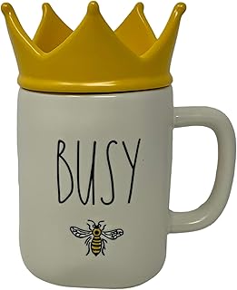 Rae Dunn Busy Bee Mug with Yellow Crown Lid Topper -Artisan Collection By Magenta - Perfect match to all of your Rae Dunn collection and home & kitchen decor. Perfect for the Busy Bee in your life