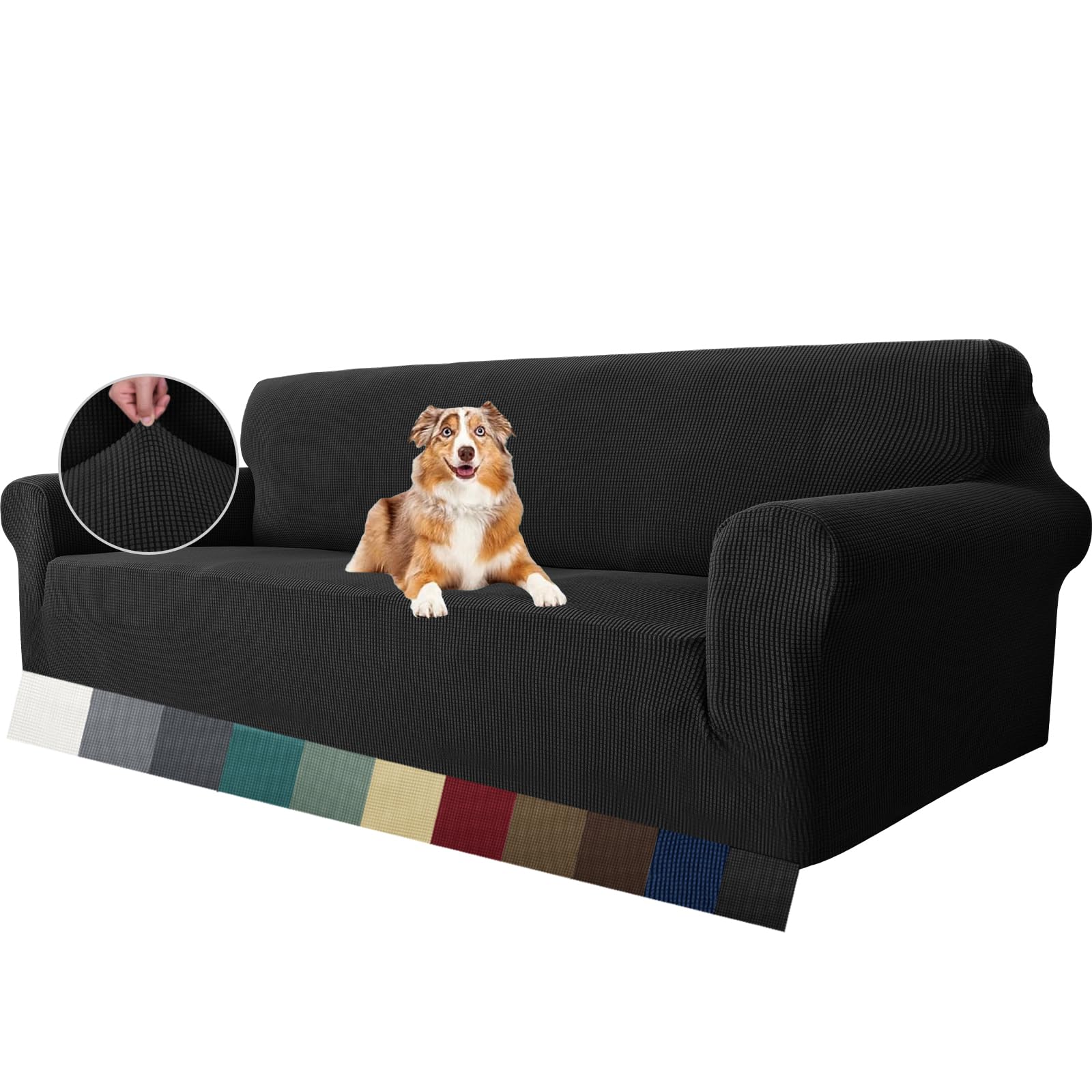 MAXIJIN Super Stretch Couch Cover for 4 Seater Couch, Extra Large Universal Sofa Covers Jacquard Spandex Pet Dog Furniture Protector Fitted Couch Slipcover (4 Seater, Black)