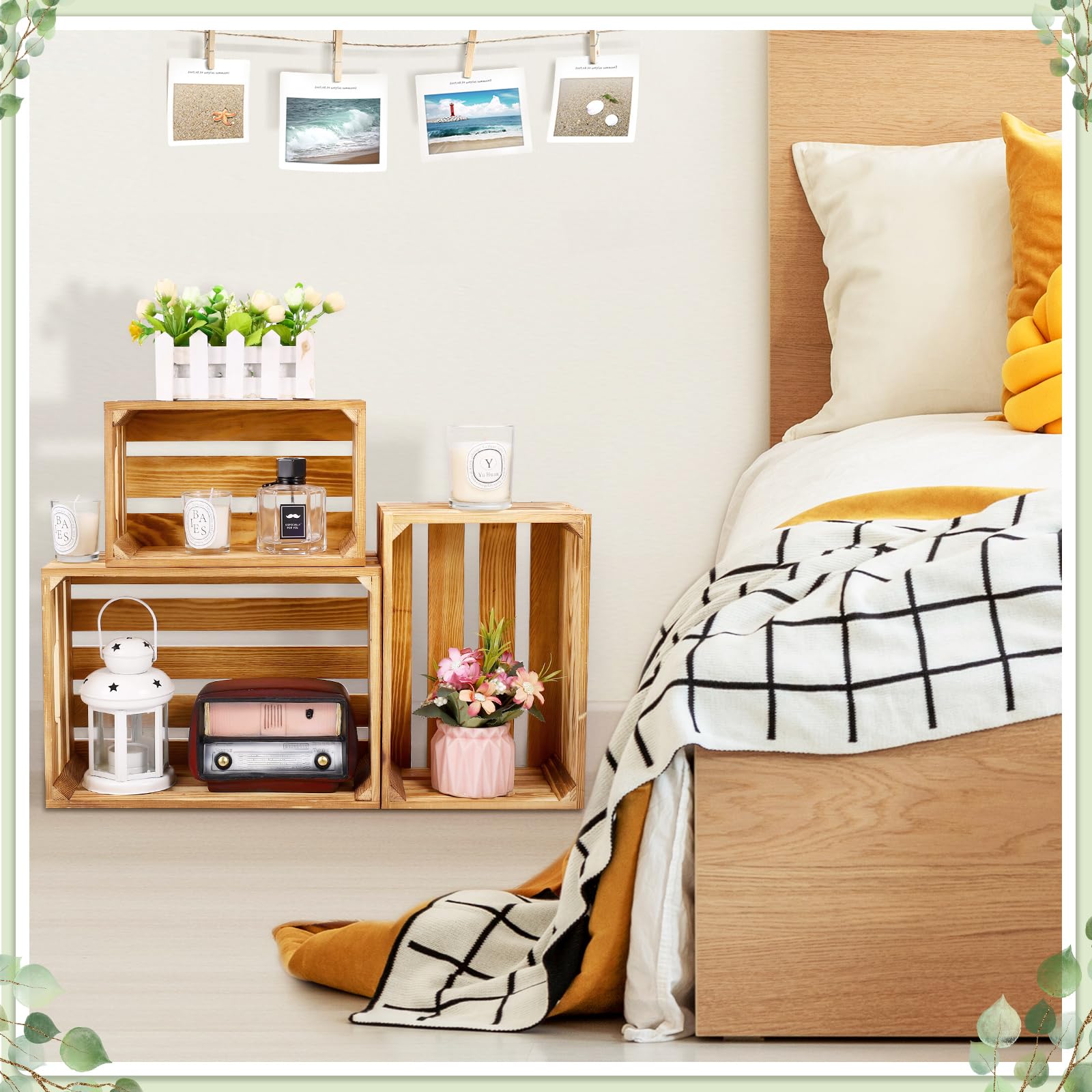 6 cajas decorativas de madera para exhibición, cajas de madera blanqueadas para exhibición rústica, almacenamiento de 6 tamaños grandes, pequeñas cajas de almacenamiento decorativas de madera