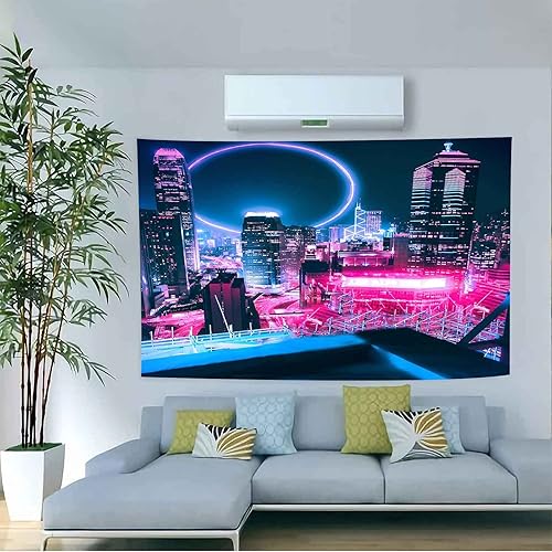 Aidatain Tapiz japonés de paisaje urbano neón, vista nocturna, tecnología futurista, rascacielos, para colgar en la pared, de franela de 40 x 30