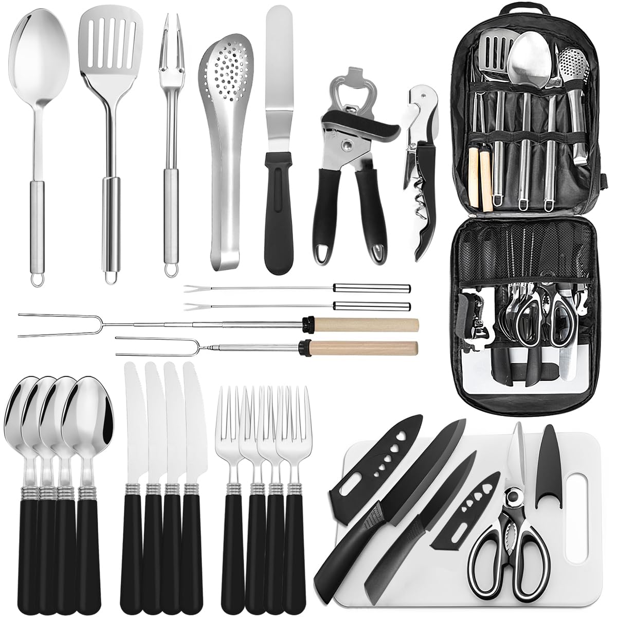 27-teiliges Kochgeschirr-Kit Berglander, Camping-Kochutensilien-Set, Camping-Essentials, kommen mit Camping-Bestecksets, ideal für Outdoor-Kocher, Picknick, Grill
