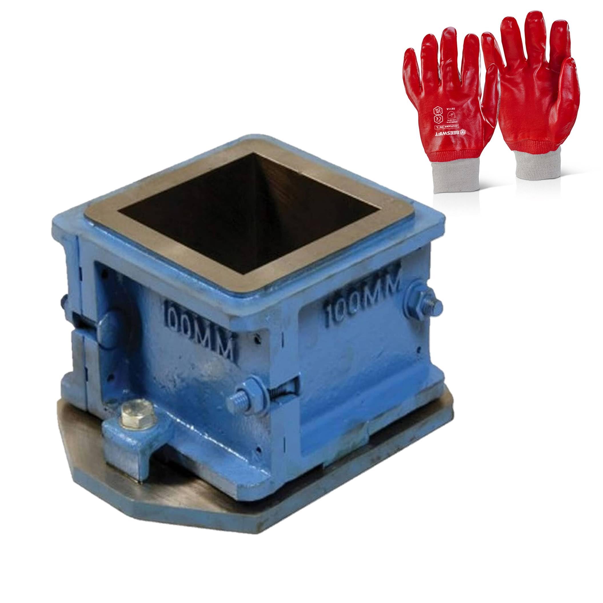 Pdl – Pegdev - Concrete Test Cube Mould 100Mm - Slump & Compressive Strength Test 4 Part With Pvc Gloves