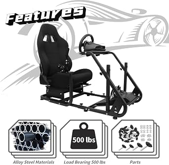 Dardoo Racing Simulator Cockpit with Black Gaming Chair Mountable Monitor Stand Fits for Logitech G29, for Thrustmaster, for Fanatec for Xbox Steering Wheel Stand Not Include Wheel, Pedal and Shifter
