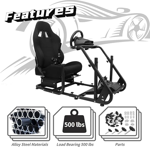 Dardoo Racing Simulator Cockpit with Black Gaming Chair Mountable Monitor Stand Fits for Logitech G29, for Thrustmaster, for Fanatec for Xbox Steering Wheel Stand Not Include Wheel, Pedal and Shifter
