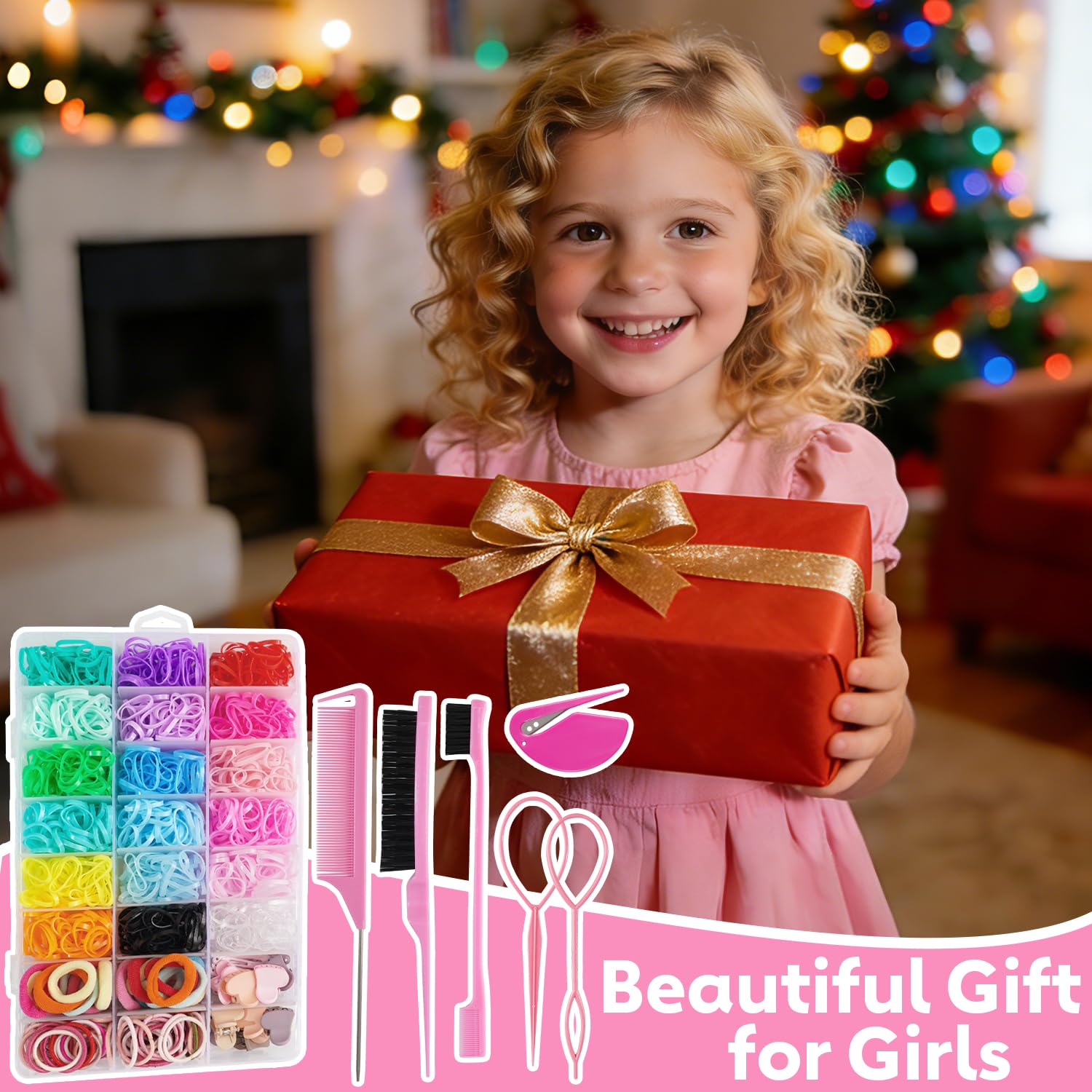 JOYOYO Set di accessori per capelli per bambini con scatola resistente, 1600 elastici per capelli per bambine, fermagli per capelli a scatto, piccoli fermagli per artigli, pettine a coda di spillo