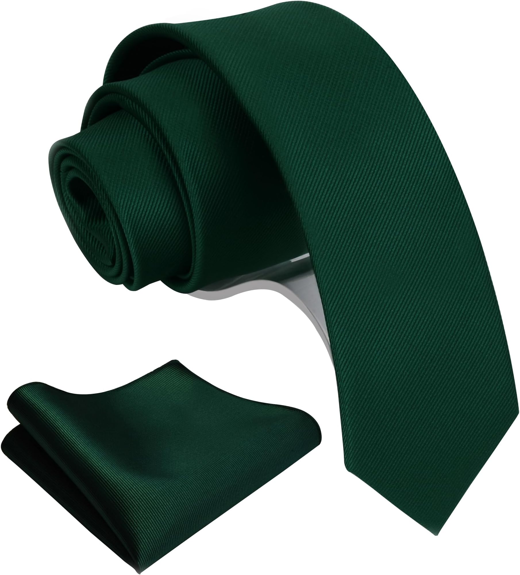2.4" Slim Necktie and Handkerchief Set For Men Solid Skinny Tie Set