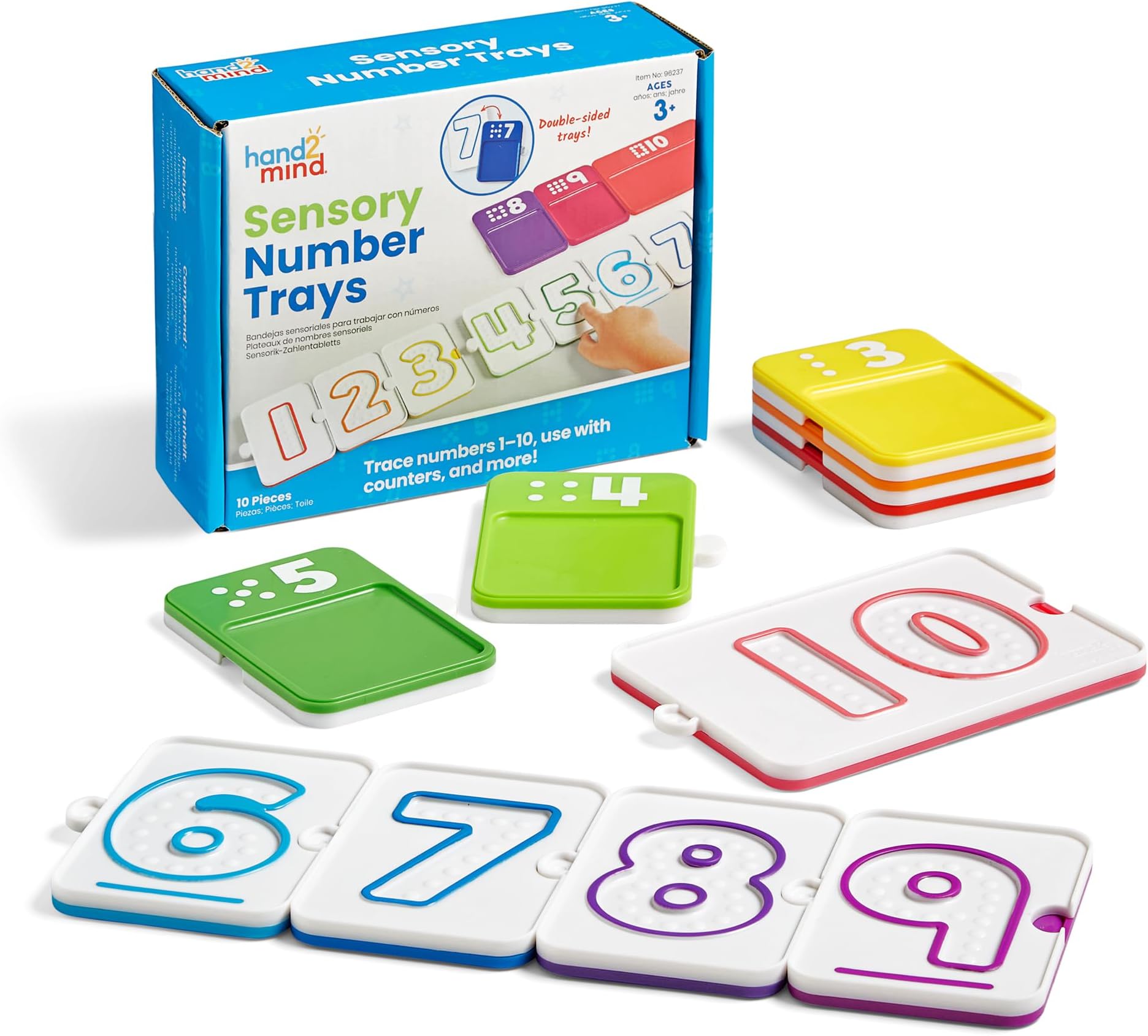 hand2mind Sensory Number Trays, Learning Numbers for Kids, Fine Motor Activities, Counting Toys for Sensory Seeking Kids, Texture Toys, Pre-Writing Skills for Toddlers, Montessori Math Materials