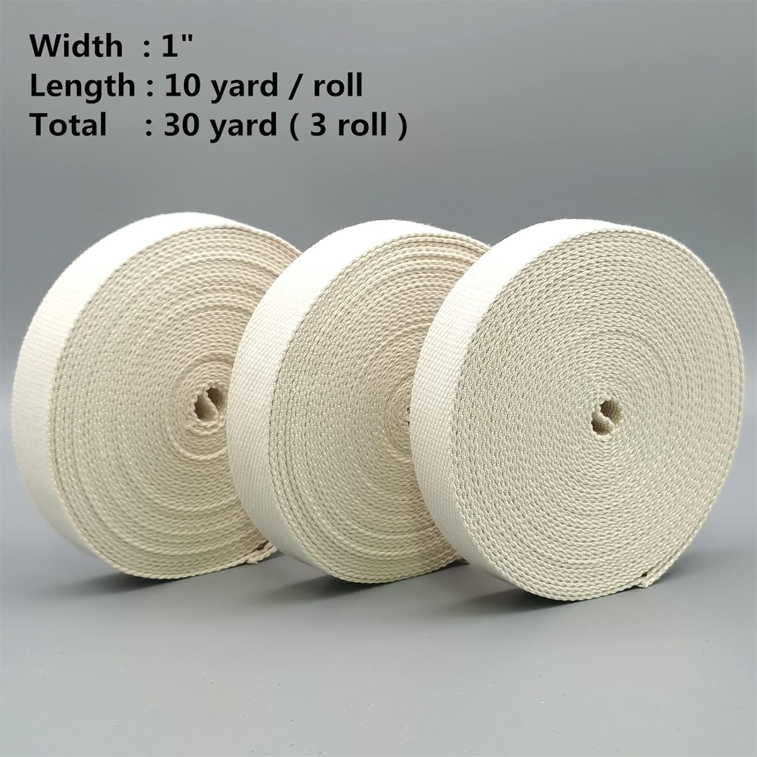 3 Rolls/ 30 Yards, Cotton Webbing Strap, Fabric Ribbon Trim Tape Edge, Natural Heavy Duty Style Great for Bag Handles Making Belting Stitched Sewing, Black (10 Yards Per Roll, 1 Inch Wide)
