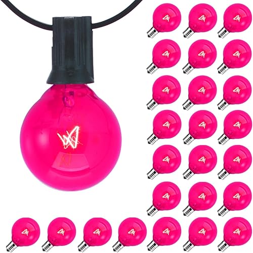 Miniatura 23 de Paquete de 25 bombillas de repuesto G40, bombillas de vidrio incandescente de 5 W 120 V, para tira de luces E12 para exteriores, rosa esmerilado