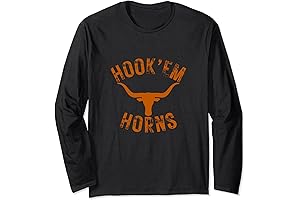 Hook'em Horns State of Texas Bull Head with Longhorns Design Long Sleeve T-Shirt