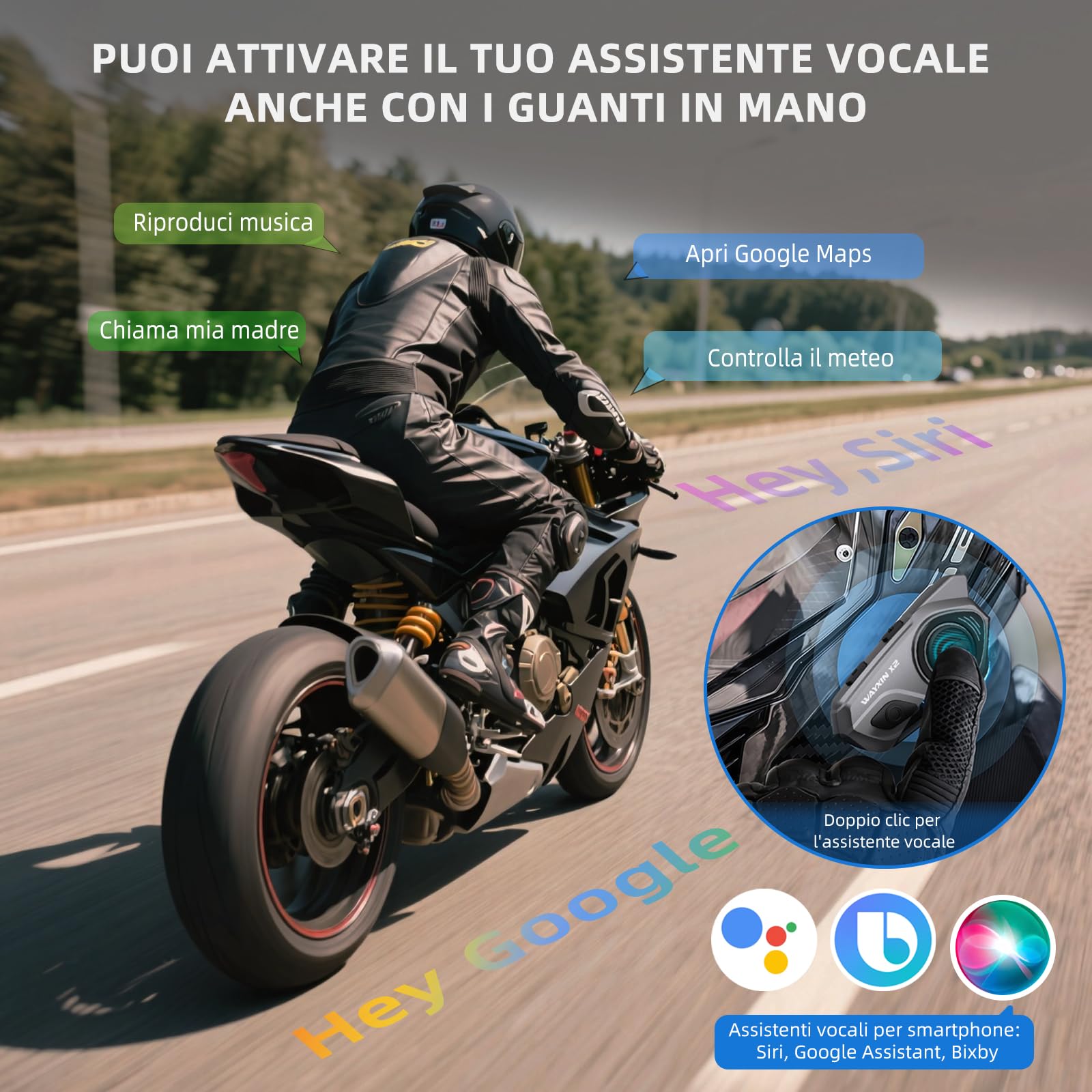 X2 citofono per moto, sistema di citofono integrato, cuffie Bluetooth per moto fino a 4 moto, con parti Hi-Fi, musica, radio FM, assistente vocale AI, impermeabile IP67