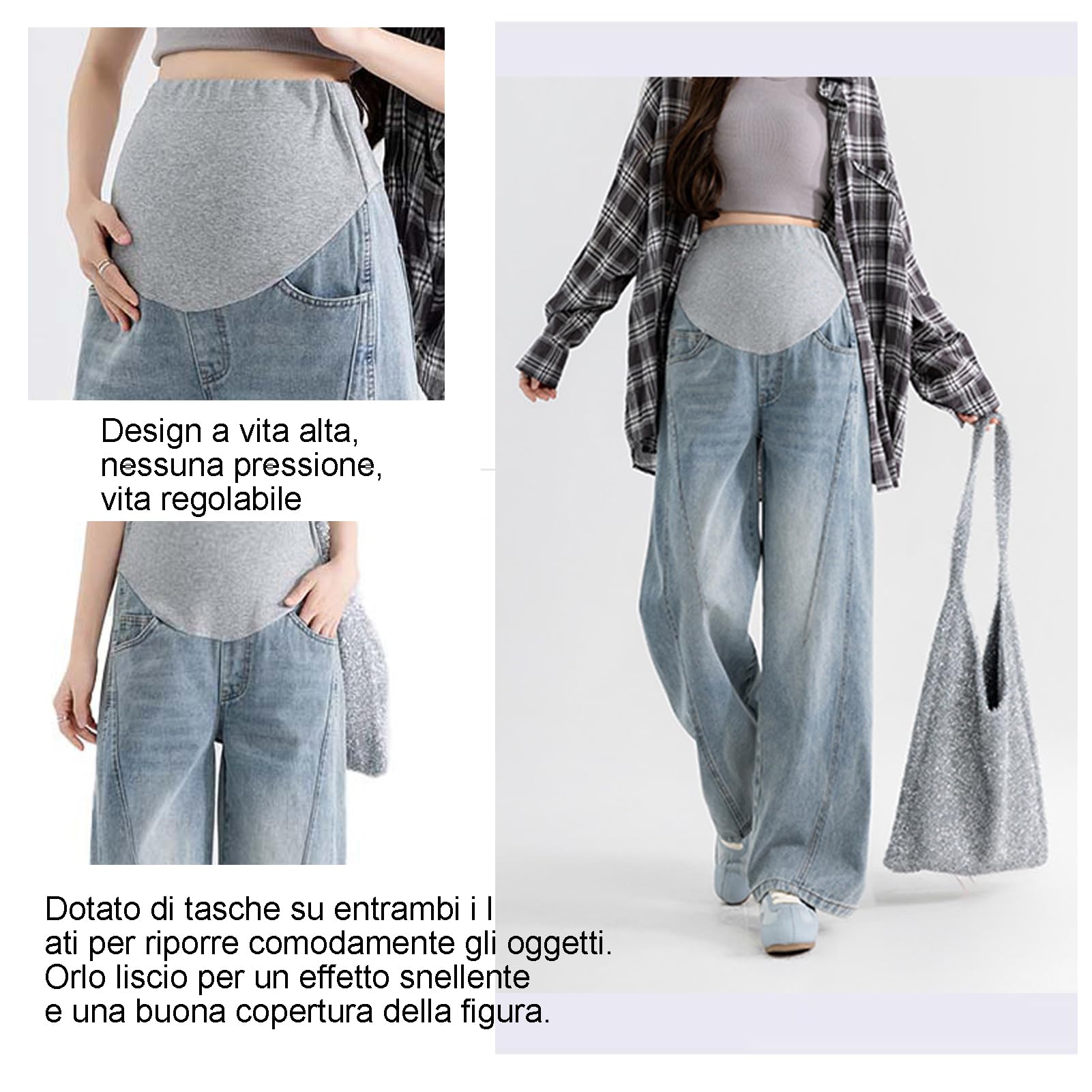 Jean de maternité, large, décontracté, avec ceinture réglable, pantalon tendance et pratique, adapté aux filles de moins de 170 cm