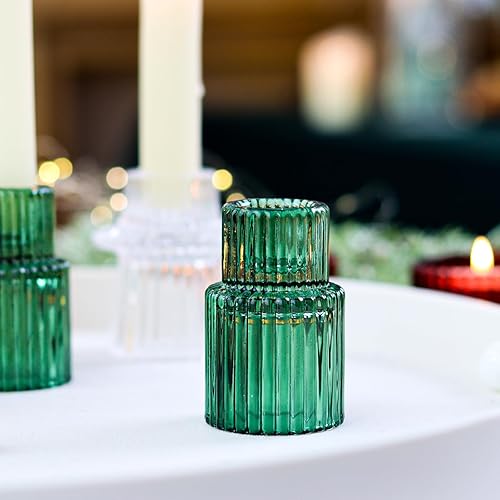 Miniatura 5 de Juego de portavelas de Navidad, candelabros de cristal rojo y verde, candelabros, velas, centros de mesa, decoración navideña, 12 unidades