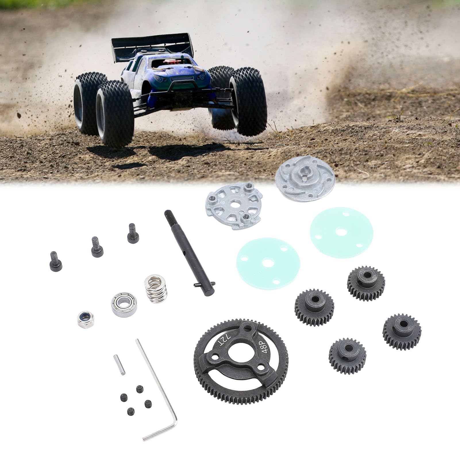 Metallgetriebesatz für Slash 2WD 1/10 RC Car, 72 Zähne großes Zahnrad mit 27T 28T 29T 30T Motorritzelschraubensatz