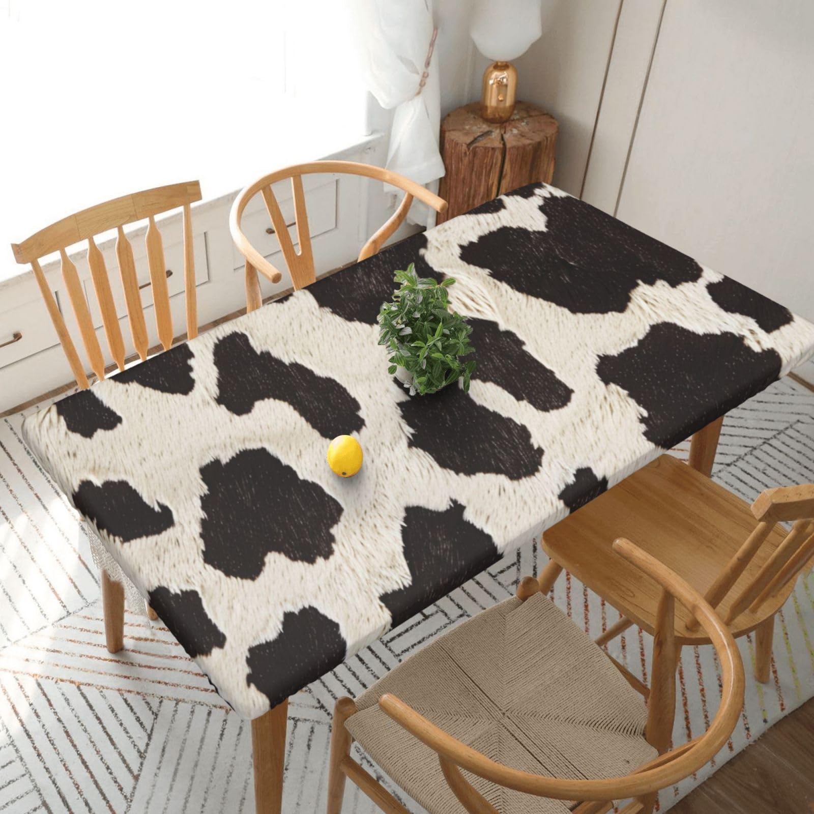 WPKJU Cow Fur Print Printed Tablecloths 5ft Rectangular Table Covers Washable Polyester Decorative Table Cloth for Dining Table Picnic Wedding