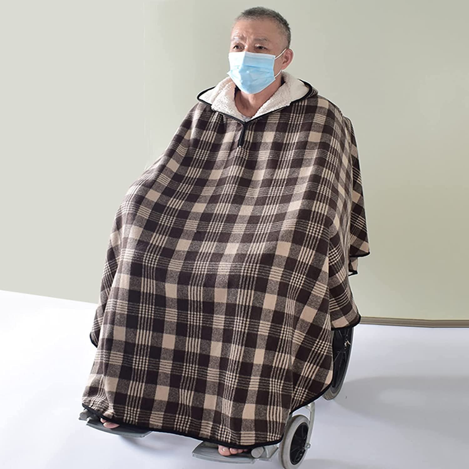 Cape Polaire pour Fauteuil Roulant Adulte avec Capuche, vêtement pour Fauteuil Roulant, Poncho d'hiver pour Femmes et Hommes, Couverture Chaude pour Fauteuil Roulant