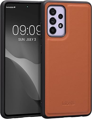Miniatura 1 de kalibri Funda compatible con Samsung Galaxy A52  A52 5G  A52s 5G - Funda protectora de piel auténtica lisa para teléfono inteligente - Naranja