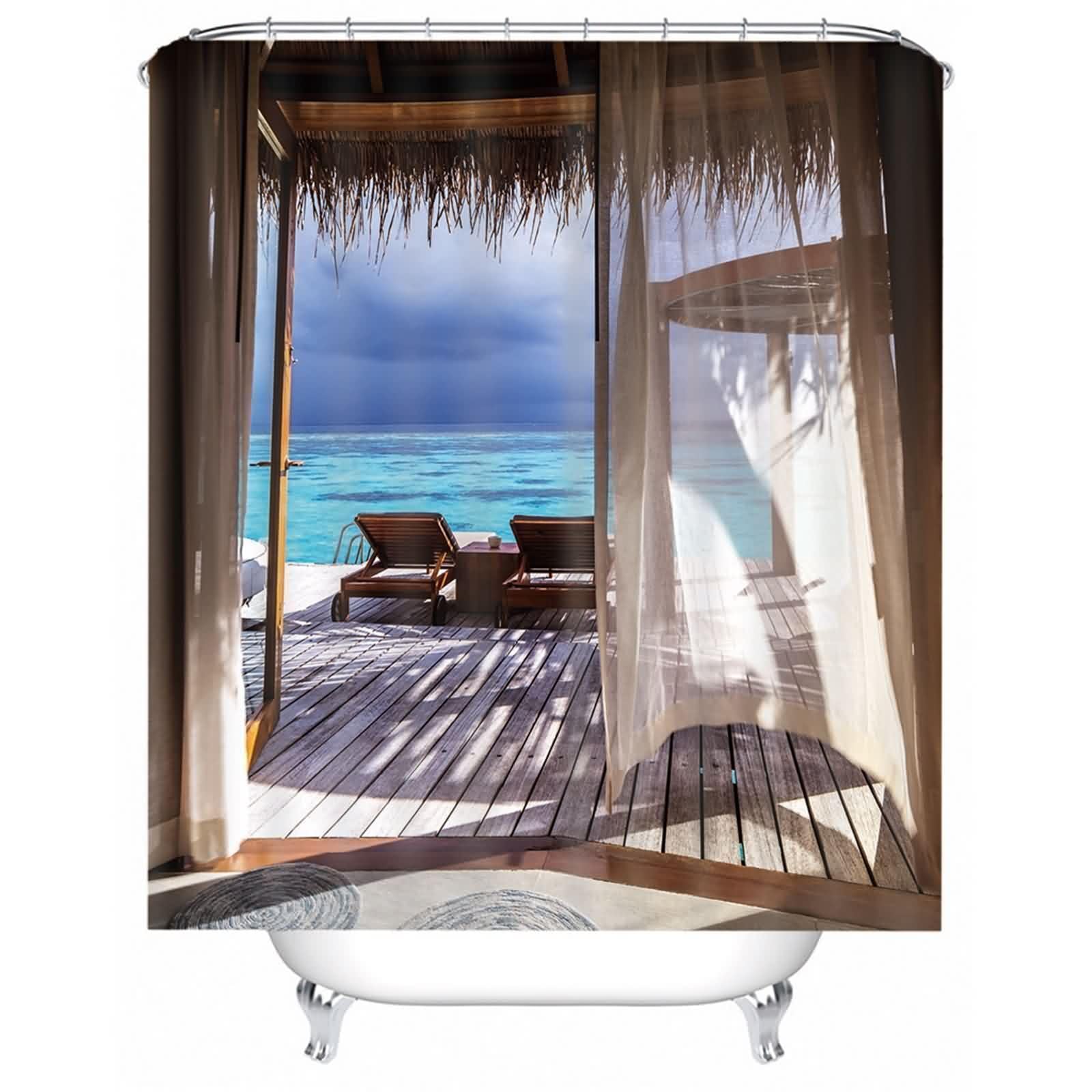 Rideau de douche multicolore plage en tissu polyester imperméable
