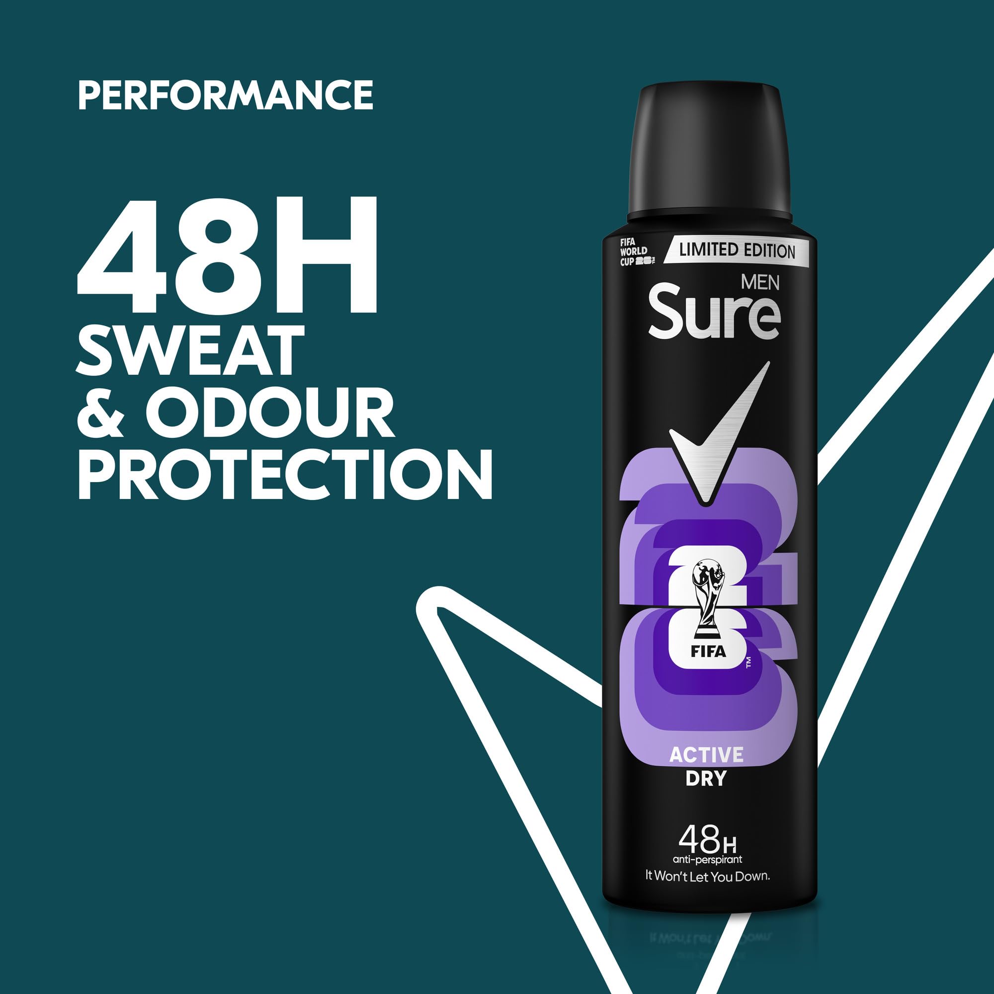 Sure Men Active Dry Deodorant Body Spray Antiperspirant with MotionSense technology for 48 hour protection against sweat and odour 150 ml, Pack of 6 — view 6