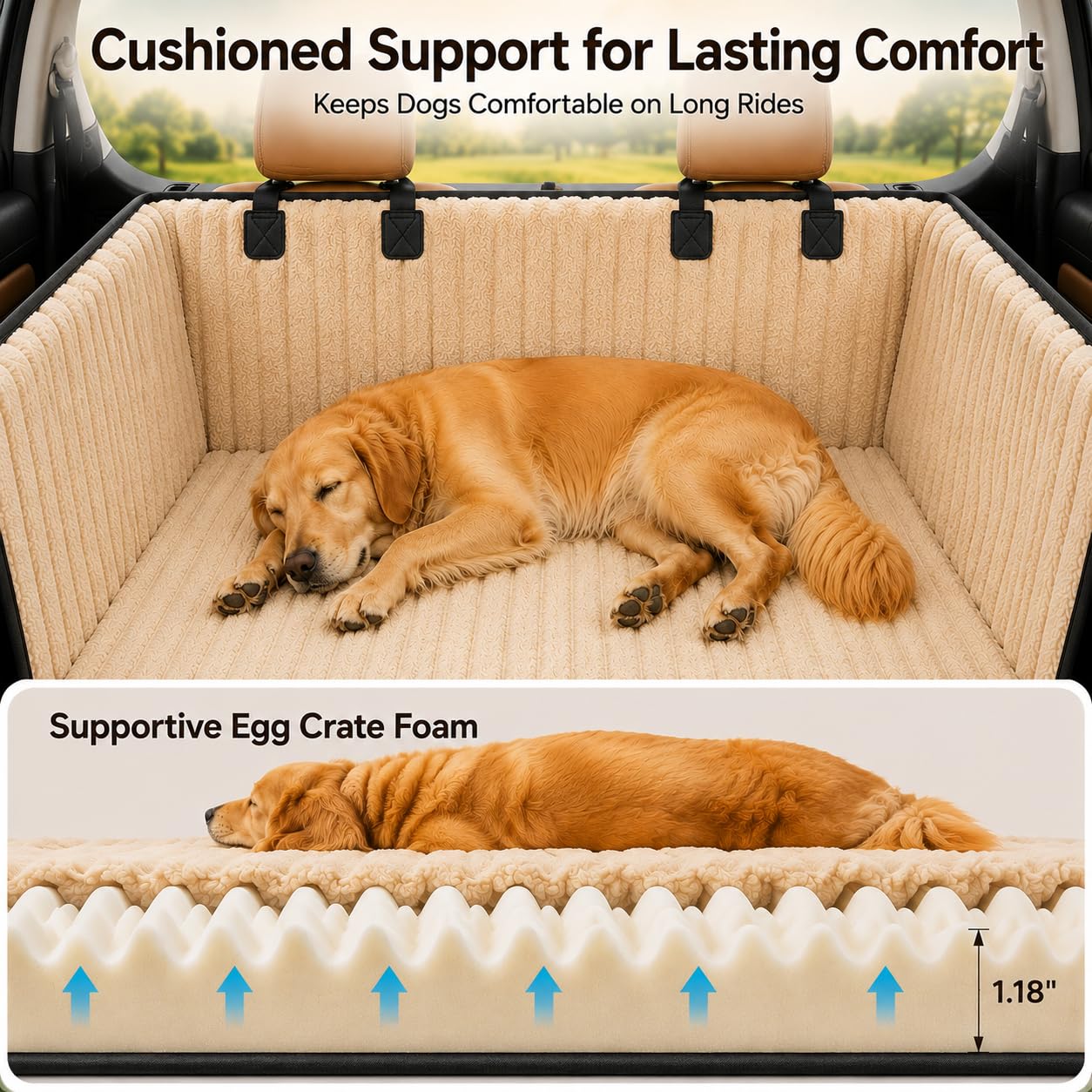 URPOWER Plush Dog Car Seat Cover, Waterproof Back Seat Hammock with Foam view 3
