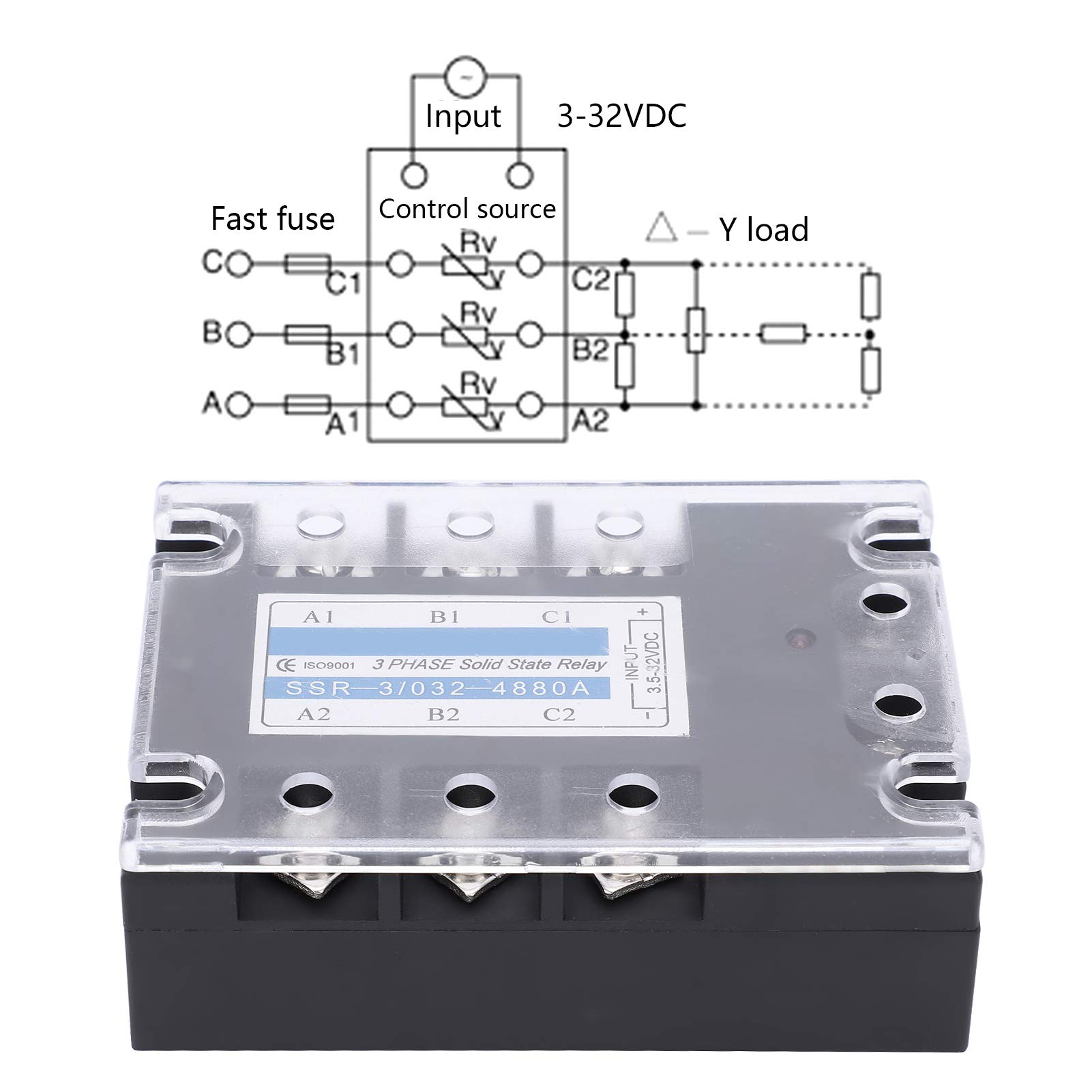 SSR-3/032-4880A Controllor SSR trifásico, relé de estado sólido Equipo industrial DC-AC 480V para máquinas herramienta CNC/maquinaria de embalaje/equipo petroquímico, etc.