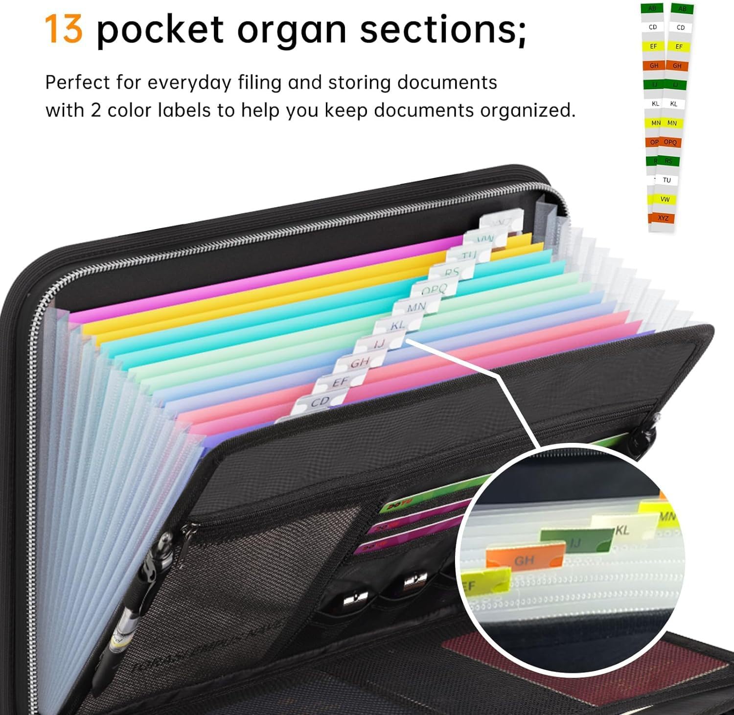 Fireproof Document Box, 13 Pockets A4 Fireproof Expanding File Folder, Certificate Folder - Image 4