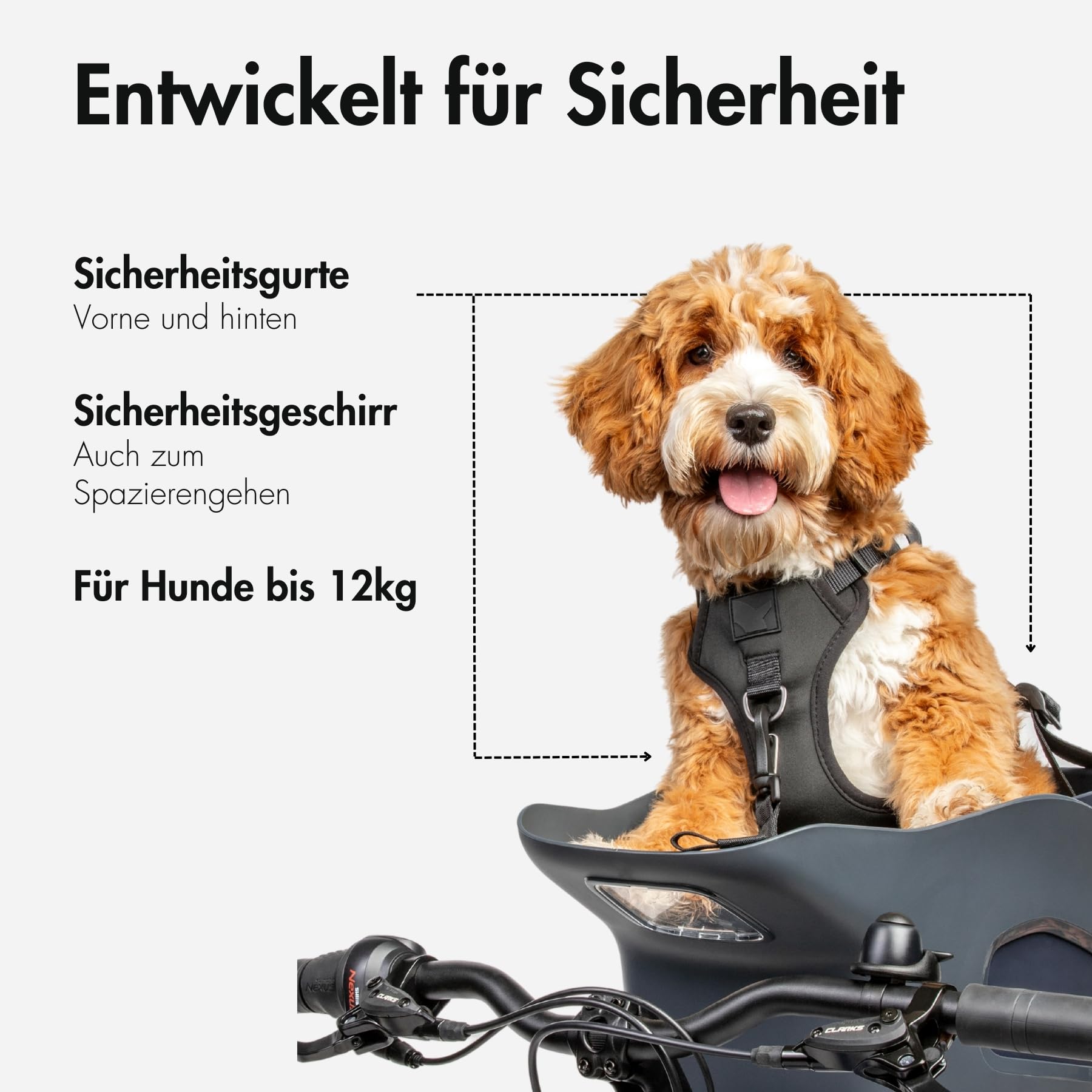 Fahrradkorb Hund Vorne bis 12 kg - Hundekorb Fahrrad E-Bike - Grau M