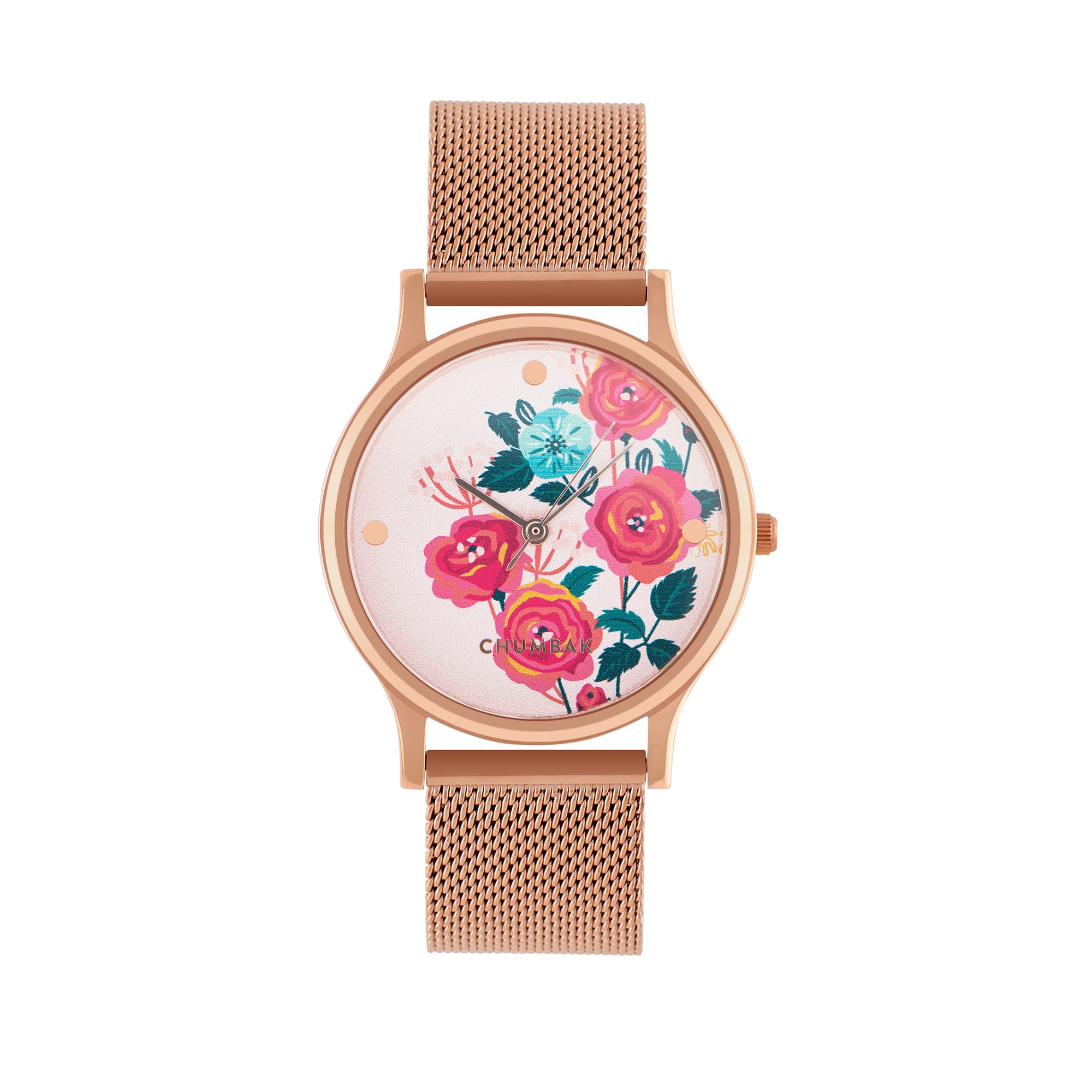 TEAL BY CHUMBAK Round Dial Analog Watch for Women|Rose Garden Collection| Stainless Steel Strap|Gifts for Women/Girls/Ladies |Stylish Fashion Watch for Casual/Work