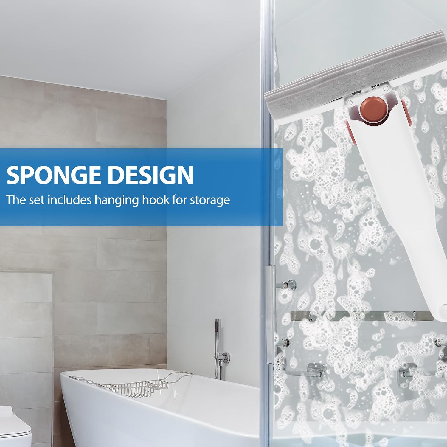 Portable Quick with Sponge Mini Self-Squeeze Function Mop and Hanging Hook for Cleaning , Lightweight Handheld Mop for Bathroom and Desktop Surfaces