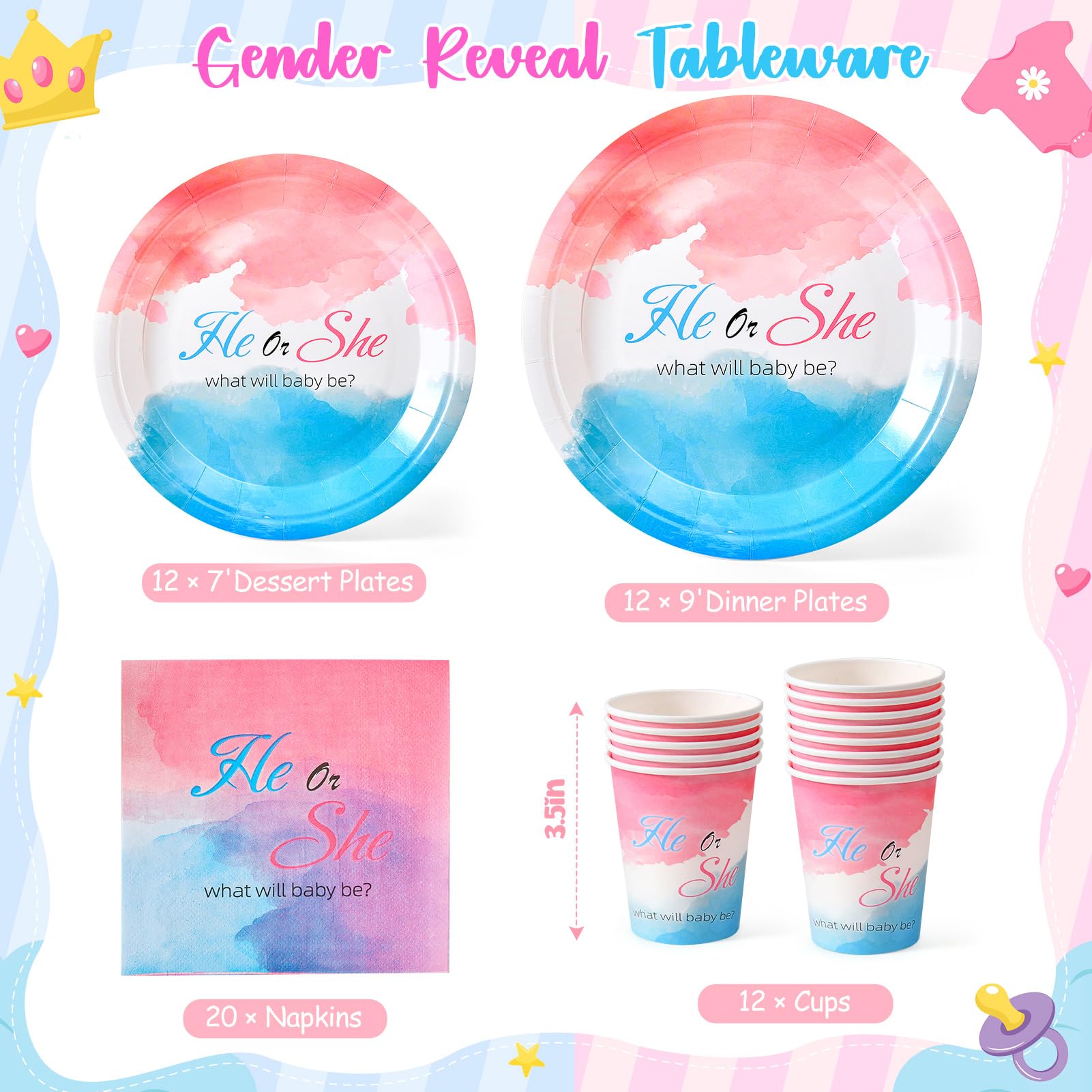 Kit Decorazione Gender Reveal Per 25 Ospiti - Striscione, Palloncini, Tovaglie - Foto 2