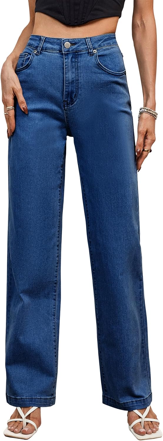 Tsher Women’s High Waisted Jeans Stretchy Straight Leg Loose Fit Denim Pants Lightweight Tummy Control Trendy Jeans for Women