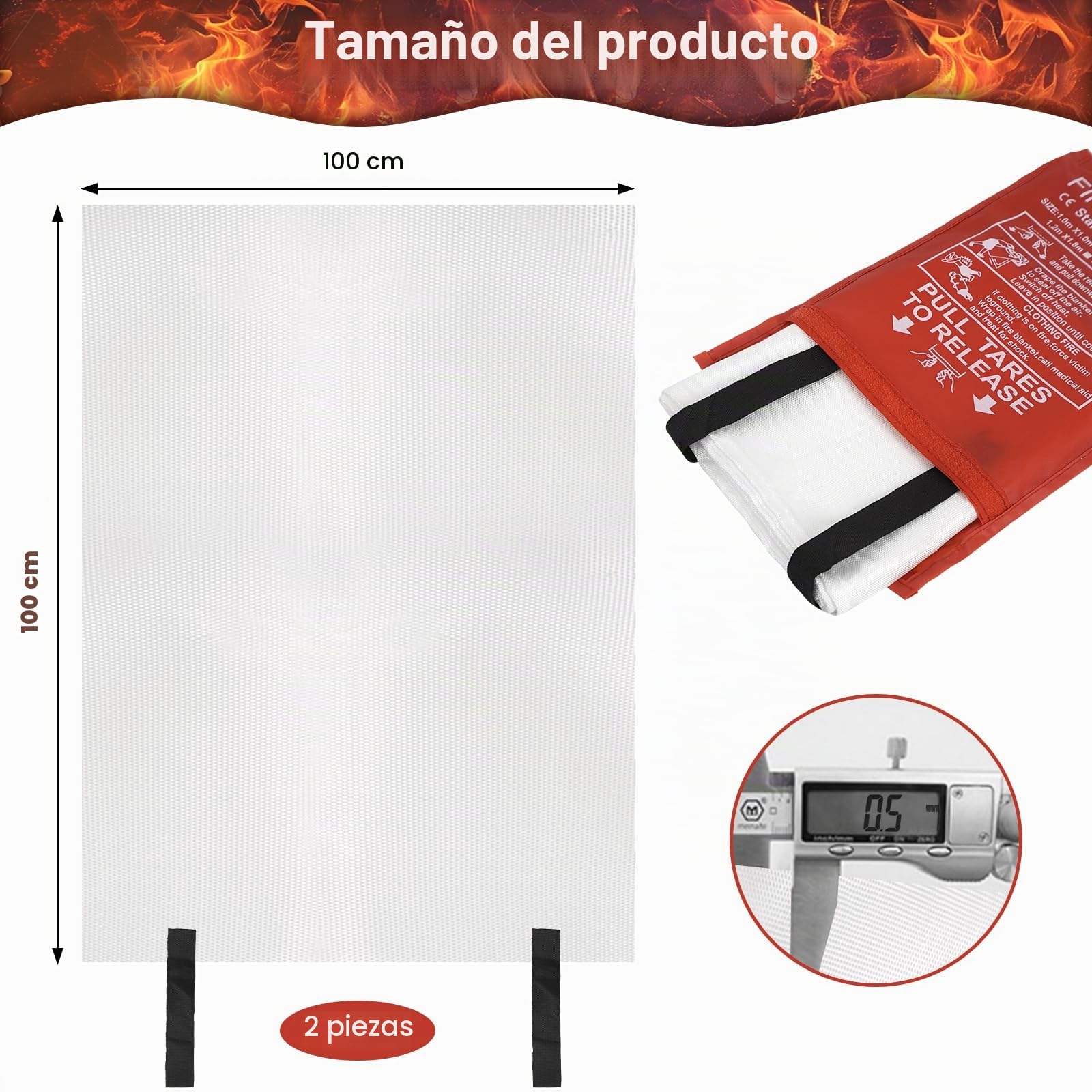 2 Piezas Manta Ignífuga para Hogar y Cocina, 100x100CM Manta Ignífuga de Emergencia, Manta Ignífuga de Fibra de Emergencia para Oficina Camping Horno Garaje