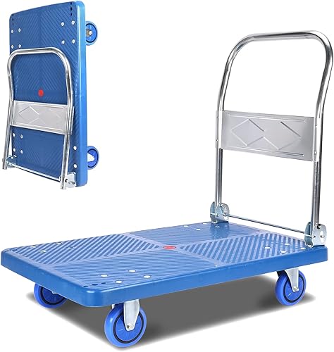 Miniatura 1 de Camión de plataforma con capacidad de peso de 440 libras y ruedas giratorias de 360 grados, carrito de mano plegable para carga y almacenamiento