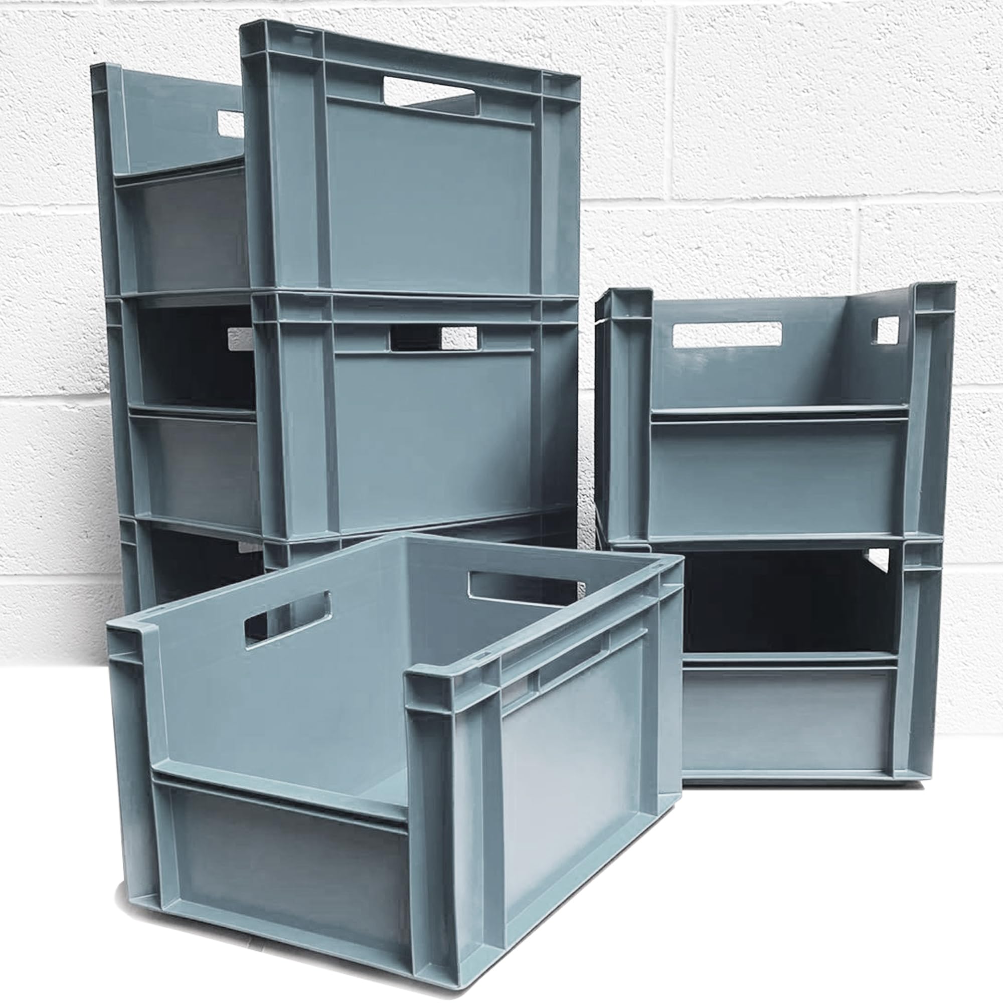 Autorce Grey 6X 20L Heavy Duty Plastic Storage Boxes – Open Front Industrial Euro Stacking Containers 400X300x230 (H) Mm – Durable Stackable Crates For Tools, Garage, Warehouse, Home & Commercial Use (Grey)