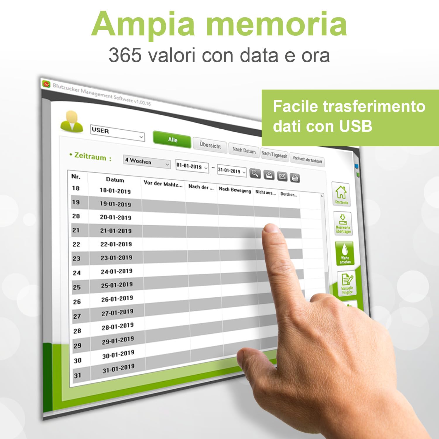 adia glucometro (mg) + 110 strisce per glicemia + 110 lancette, 1 pungidito, 1 astuccio, glicemia misurare kit completo per il monitoraggio della glicemia per diabetici