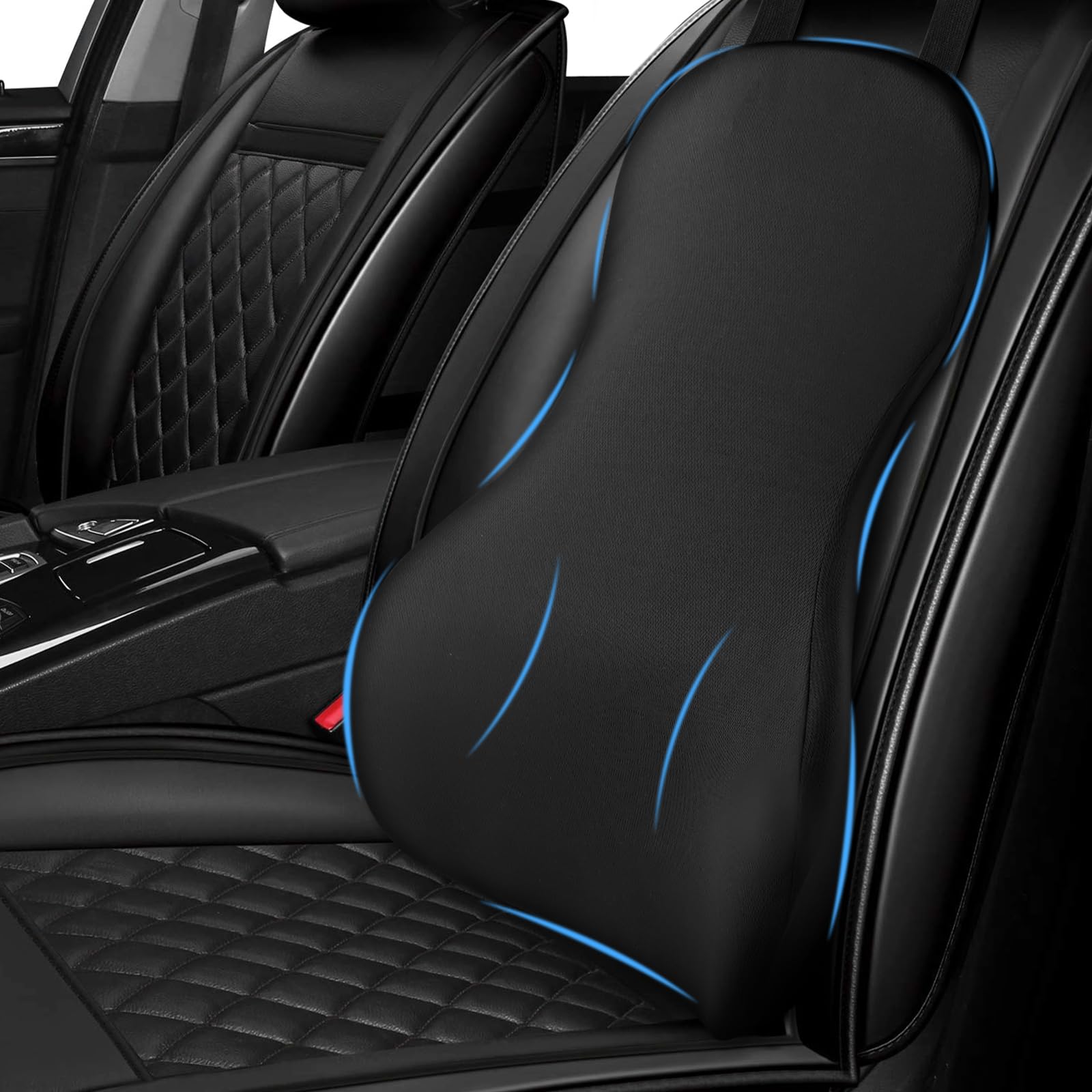 Ainiv Cojín de Soporte Lumbar Ergonómic, Cojin Lumbar Coche con Correas Ajustables, Respaldo Asiento Coche para Automóvil para Asiento de Conductor, Cojin Lumbar Silla Oficina para Aliviar la Fatiga