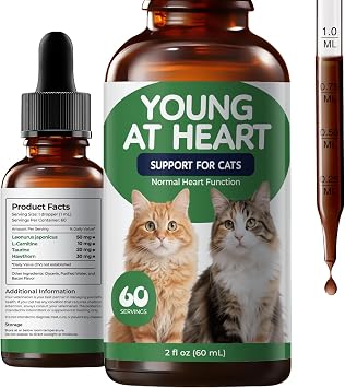 Young Heart Support for Cats, Heart Function, Taurine & L-Carnitine Drops | Herbal Cardiovascular Supplement with Hawthorn for Daily Vitality, 2 fl oz
