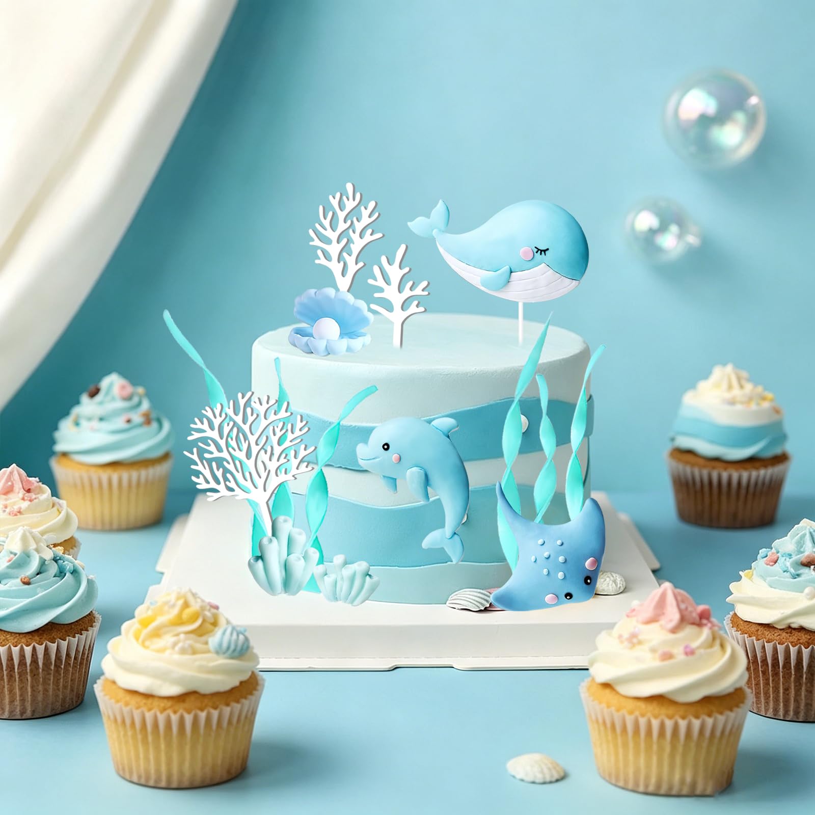 15pcs Underwater World Cake Topper,Ocean Animals Cake Topper,Decorazione Torta Mare,DecorazioniTorta Animali Marini